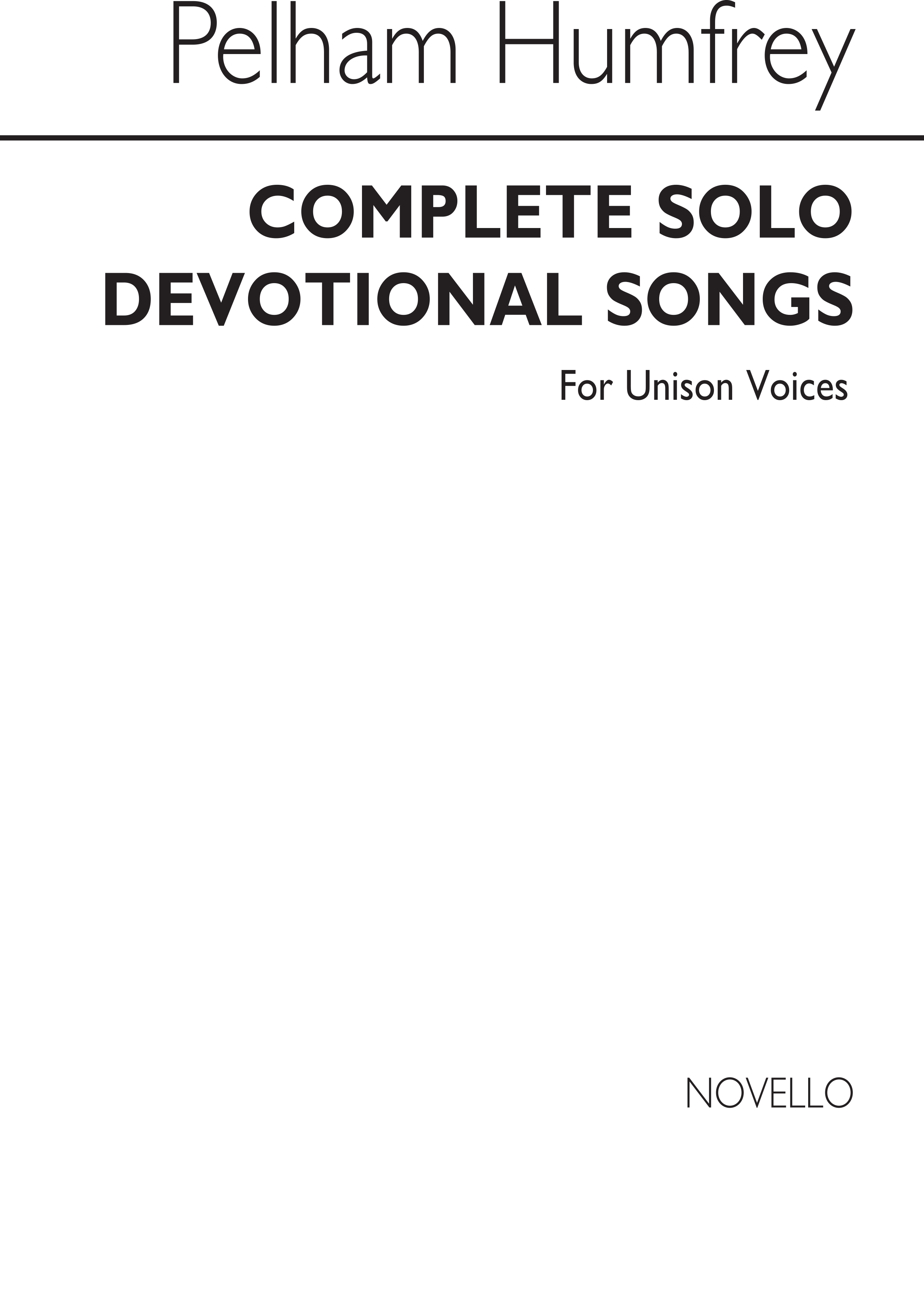 Pelham Humfrey: Complete Solo Devotional Songs: Unison Voices: Vocal Score