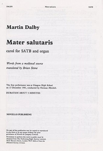 Martin Dalby: Mater Salutaris: SATB: Vocal Score