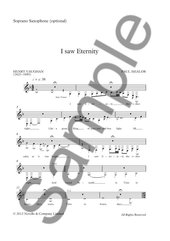 Paul Mealor: I Saw Eternity (Soprano Saxophone Part): Soprano Saxophone: Part