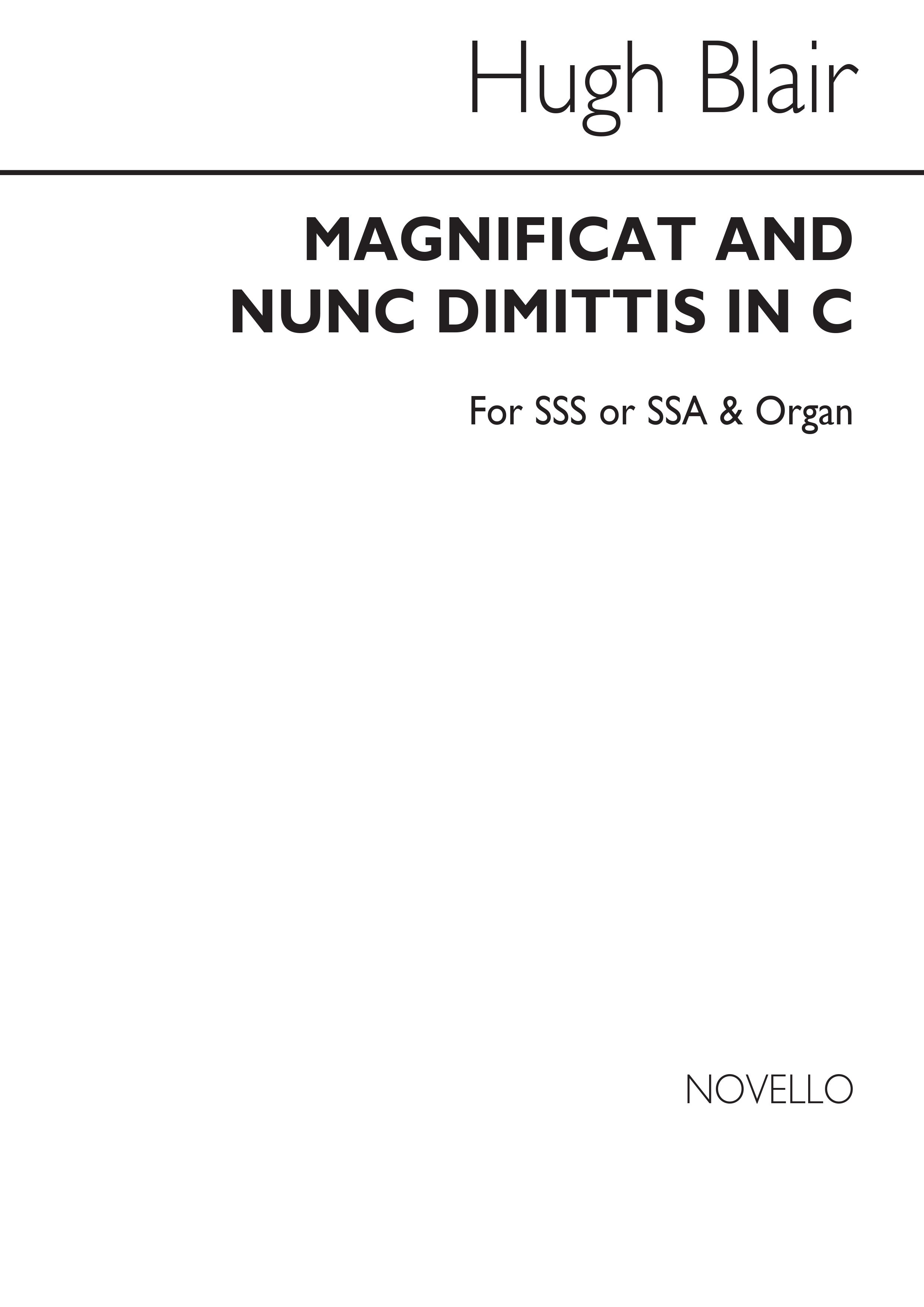 Hugh Blair: Magnificat And Nunc Dimittis In C: Soprano: Vocal Score