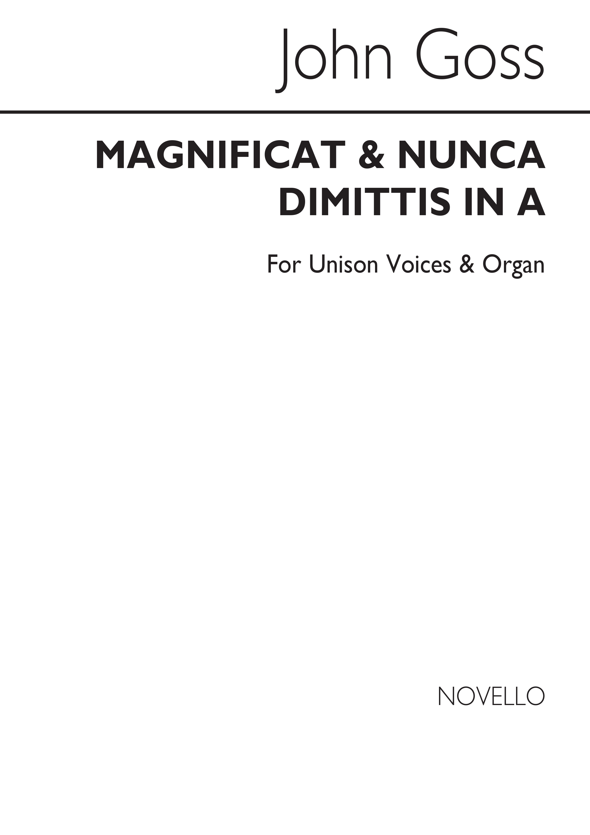John Goss: Magnificat And Nunc Dimittis In A: Unison Voices: Vocal Score