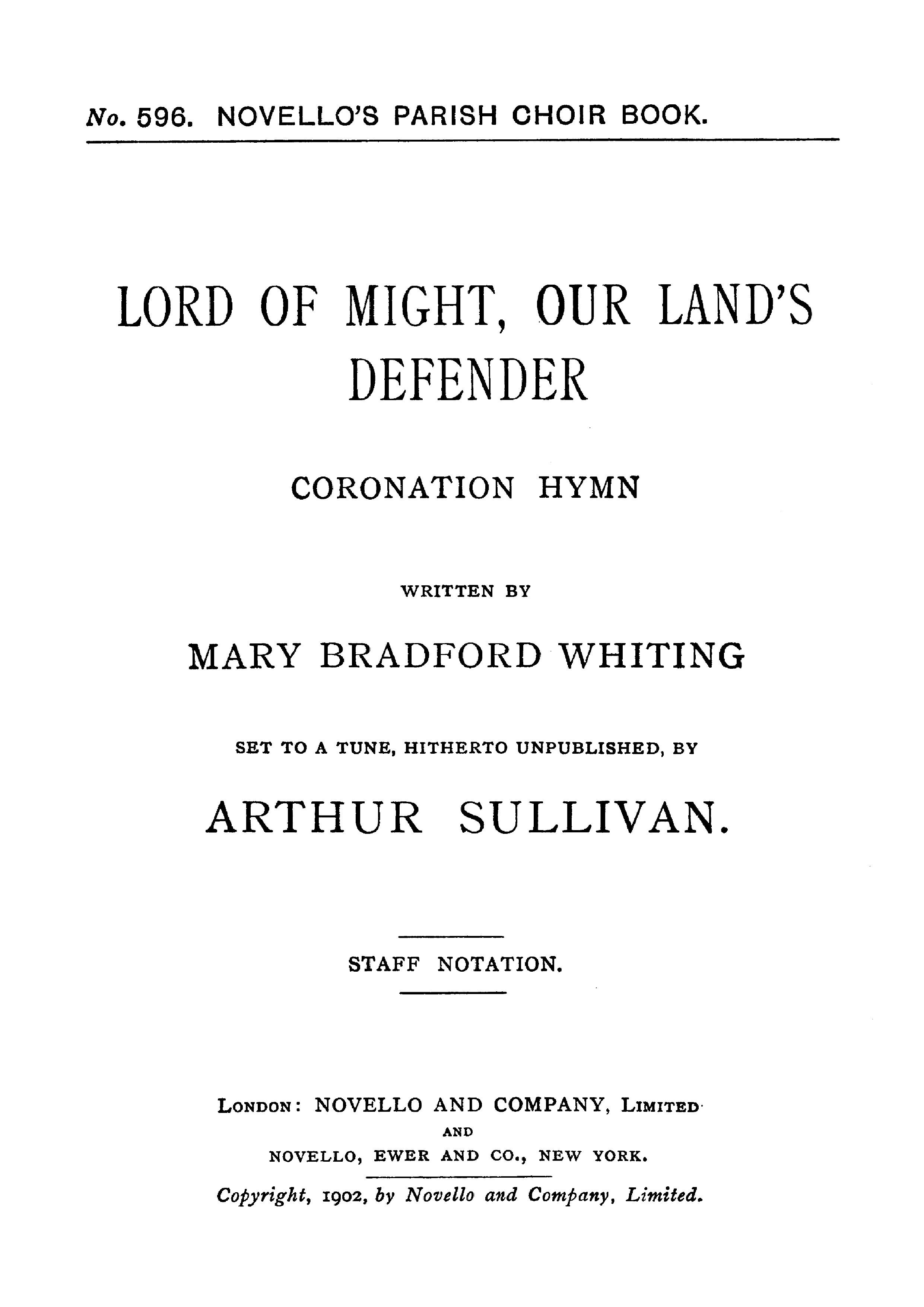 Arthur Seymour Sullivan: Lord Of Might Our Land`s Defender: SATB: Vocal Score