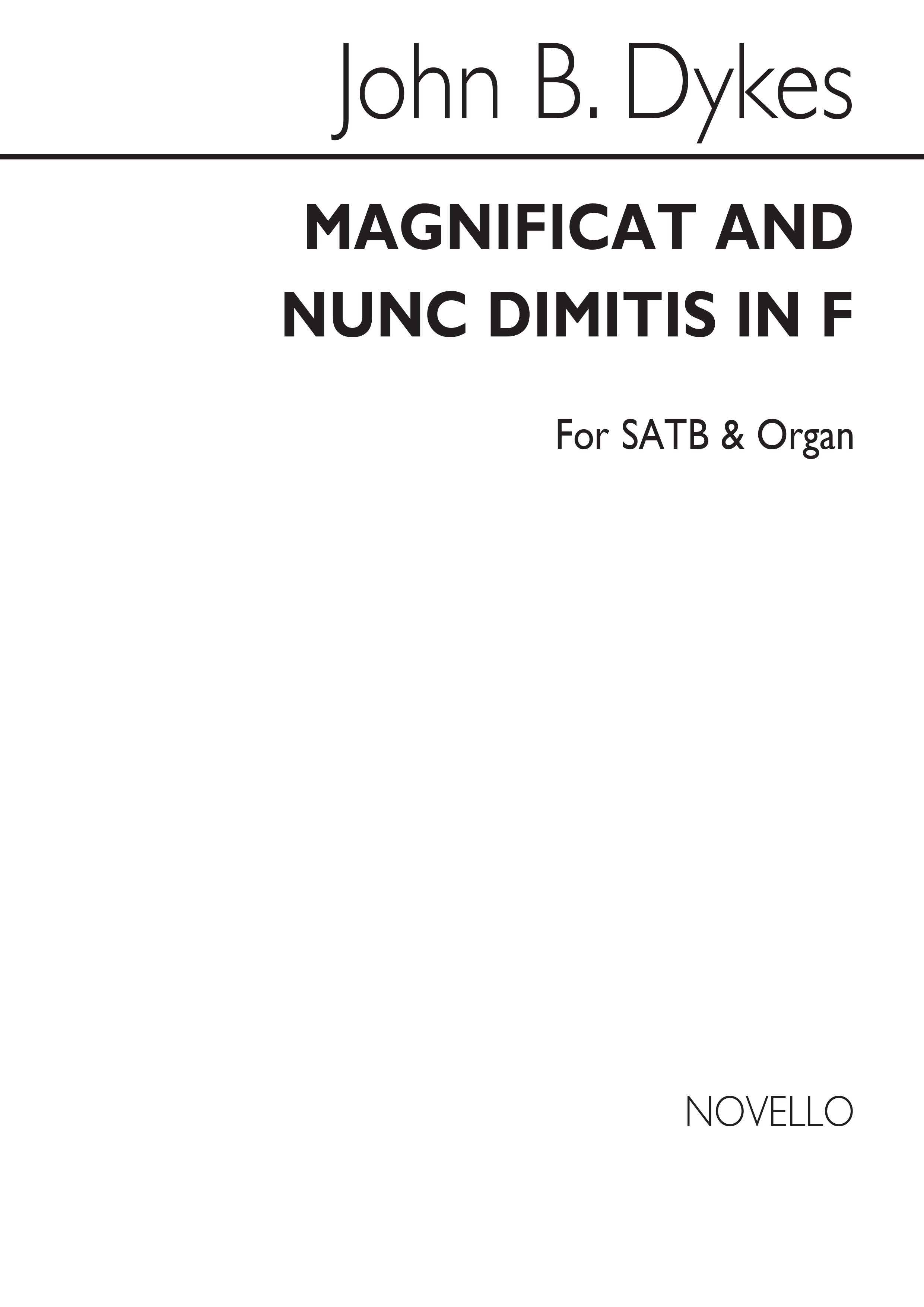 John Bacchus  Dykes: Magnificat And Nunc Dimittis In F: SATB: Vocal Score