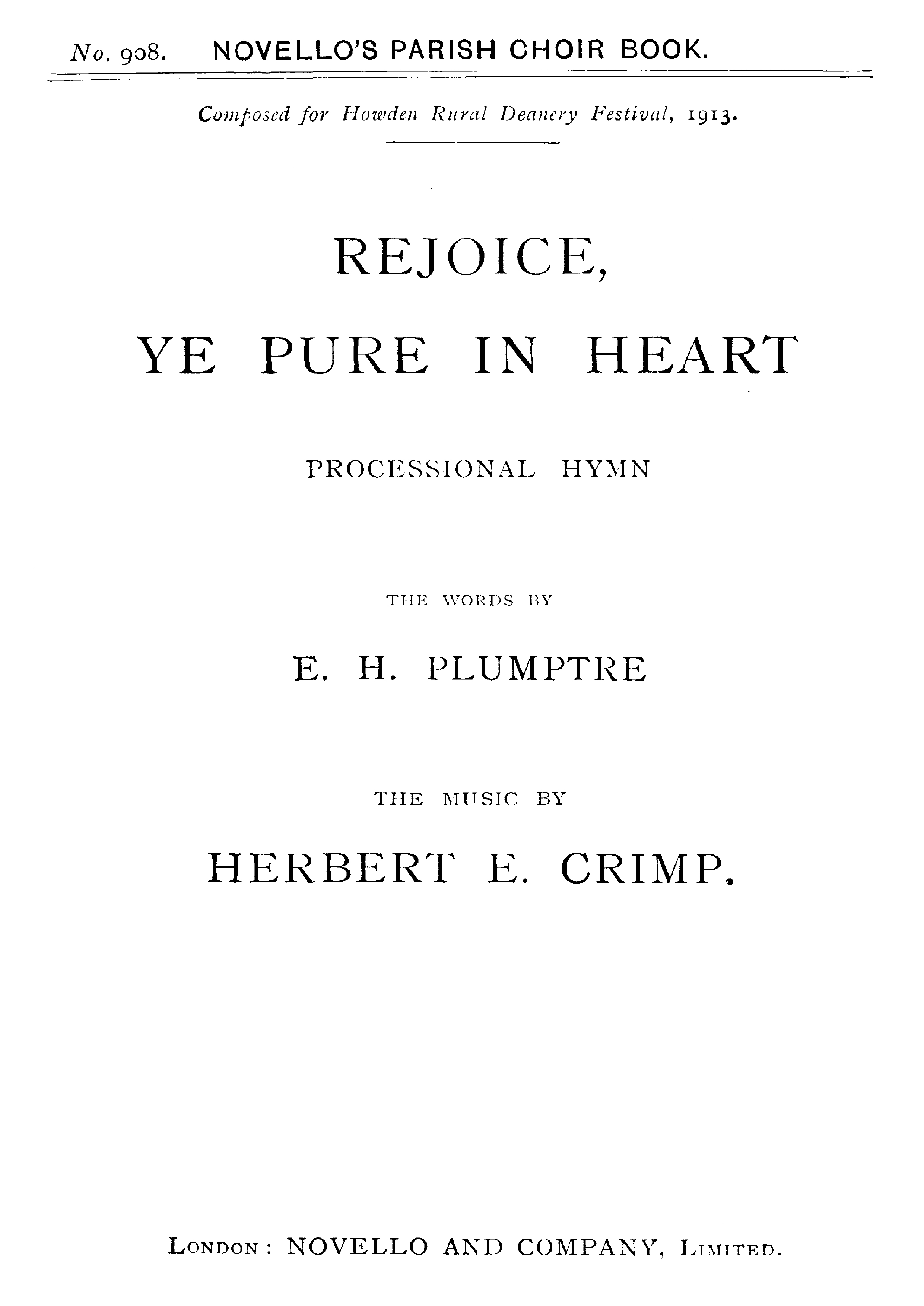 Herbert E. Crimp: Rejoice Ye Pure In Heart (Hymn): SATB: Vocal Score