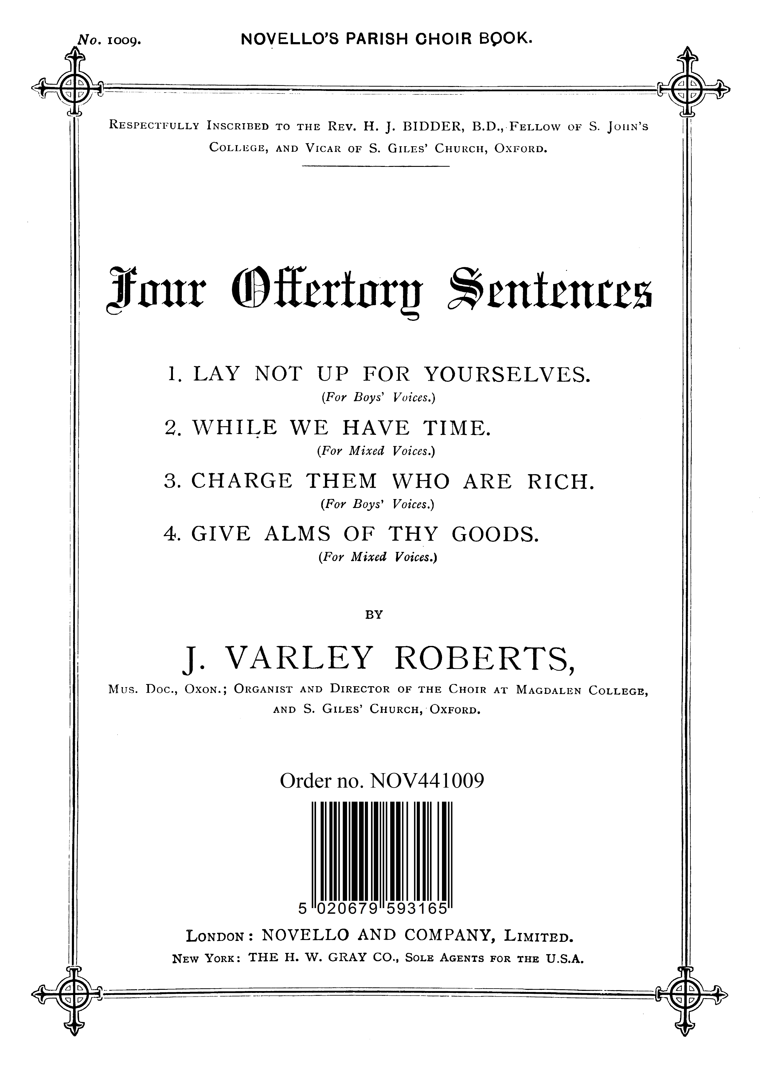 J. Varley Roberts: Four Offertory Sentences: SATB: Vocal Score