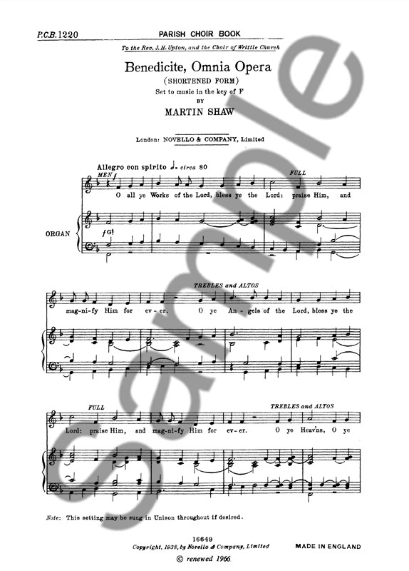 Martin Shaw: Benedicite Omnia Opera: SATB: Vocal Score