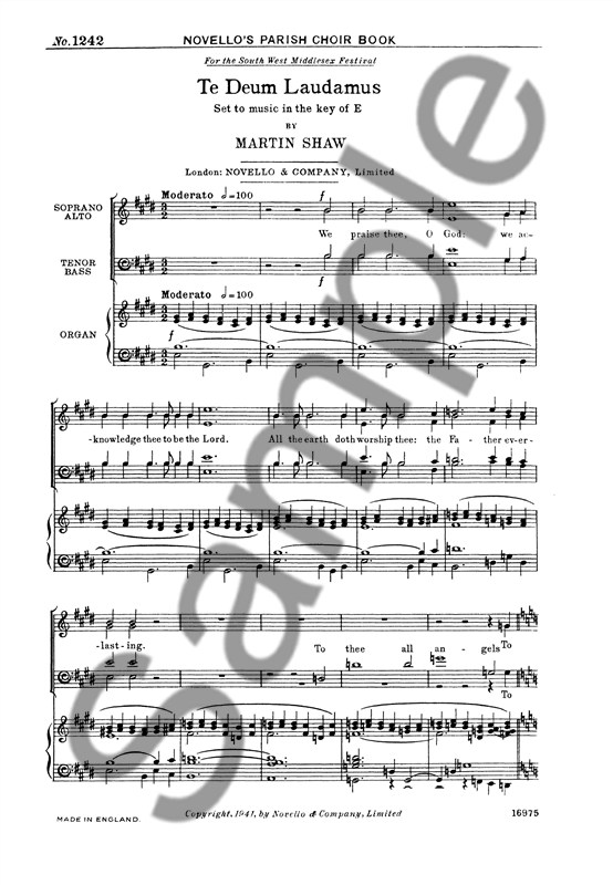 Martin Shaw: Te Deum Laudamus In E: SATB: Vocal Score