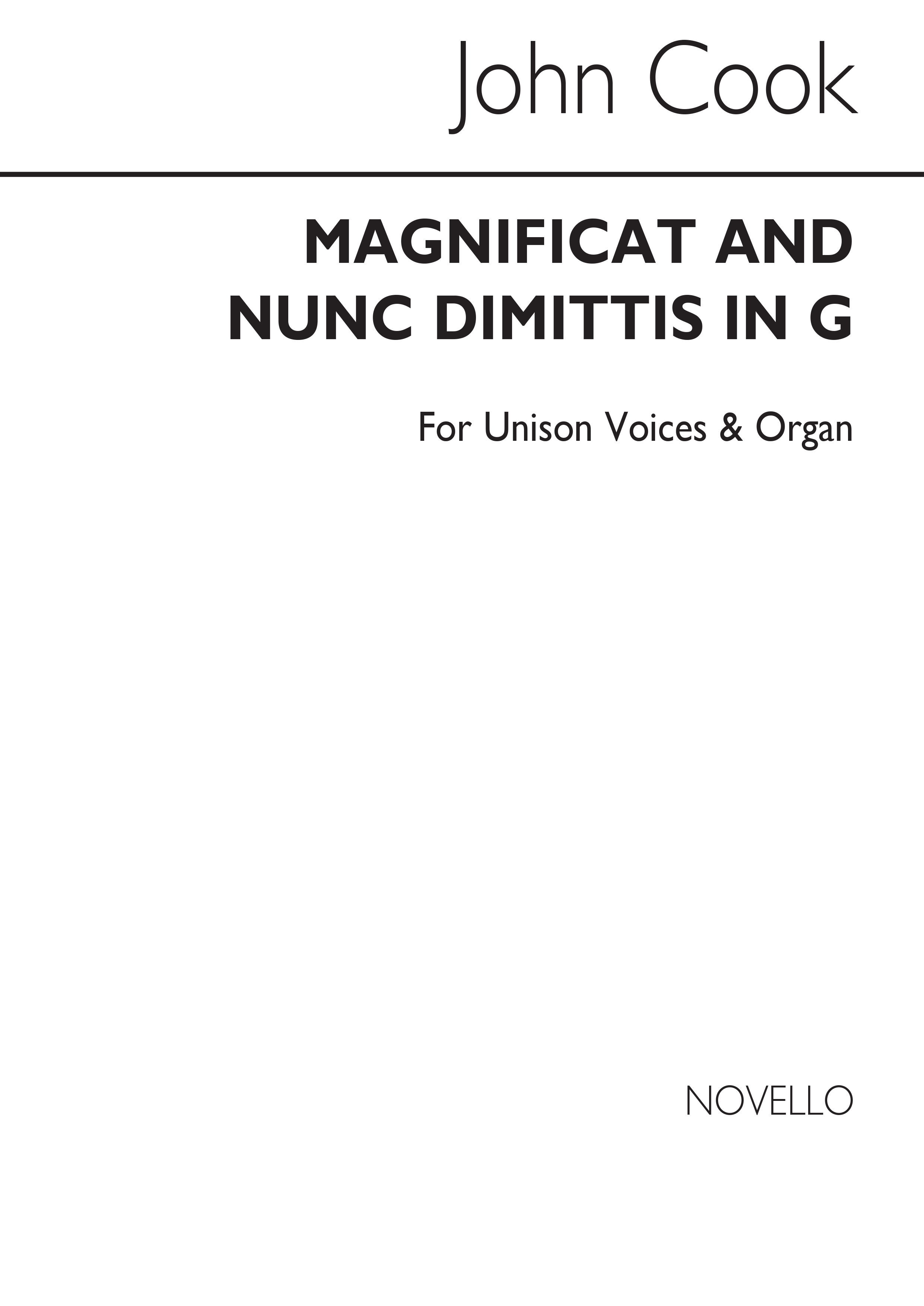 John Cook: Magnificat And Nunc Dimittis In G: Unison Voices: Vocal Score