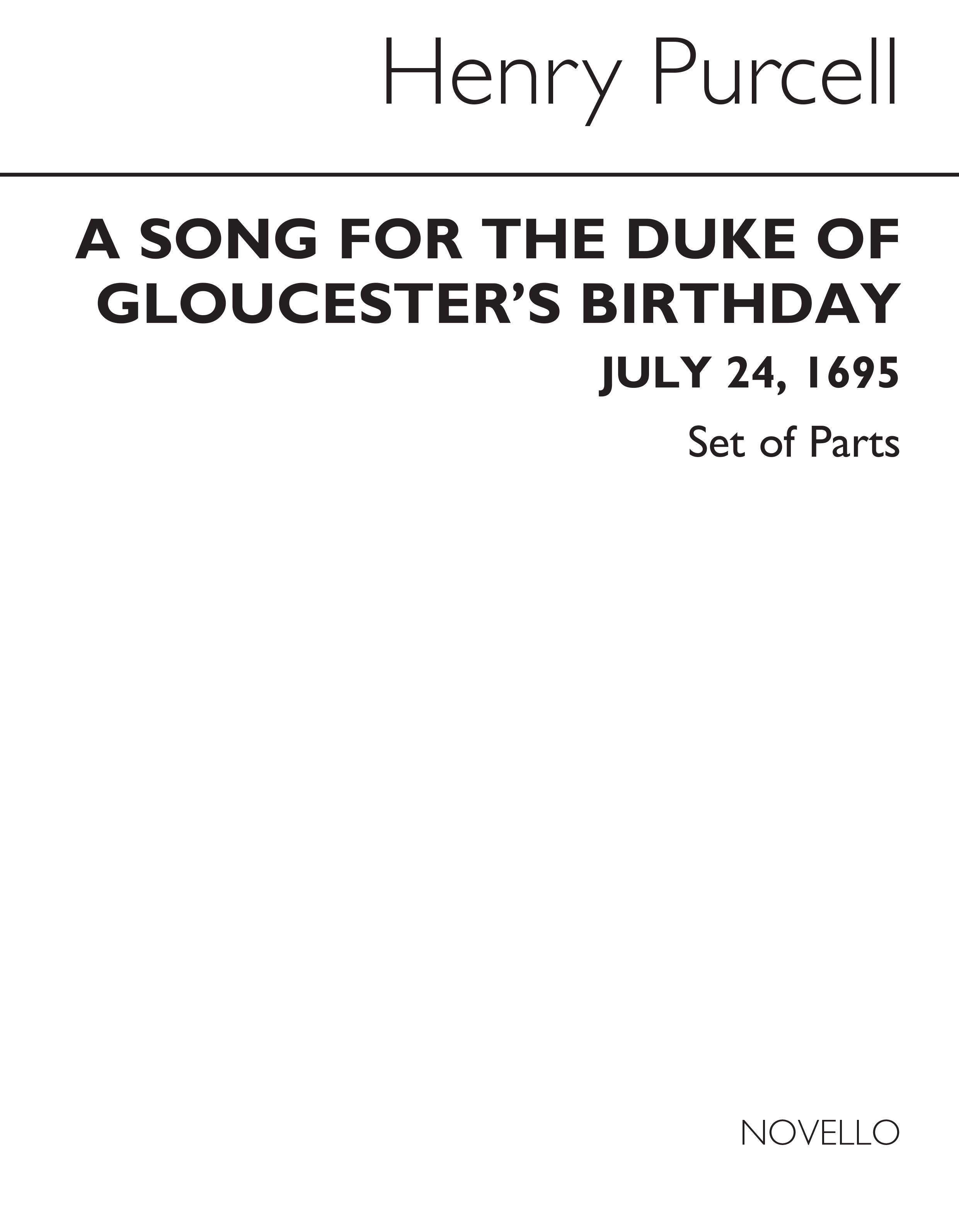 Henry Purcell: Song For The Duke Of Gloucester's Birthday: Mixed Choir: Vocal