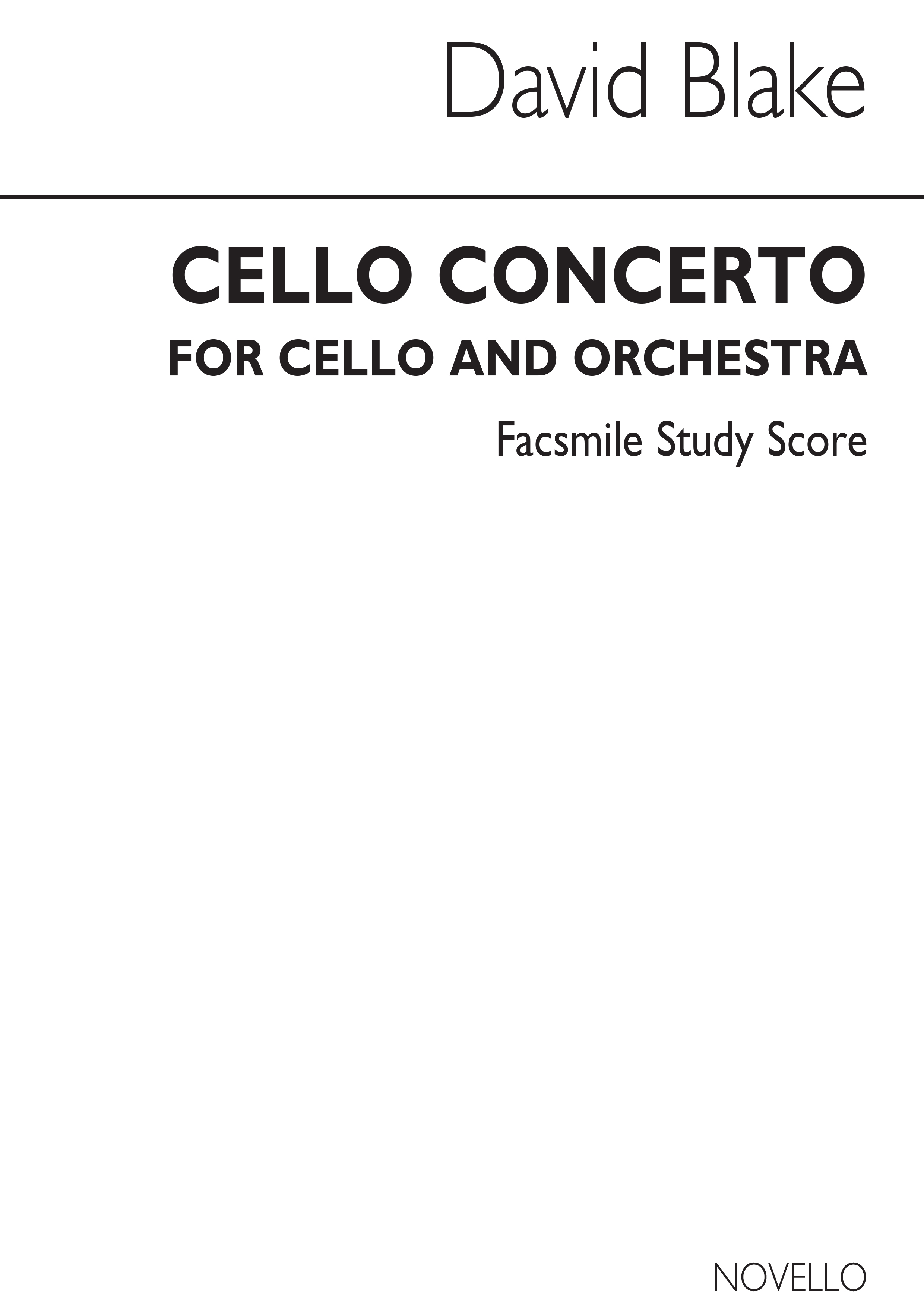 David Blake: Cello Concerto: Cello: Study Score
