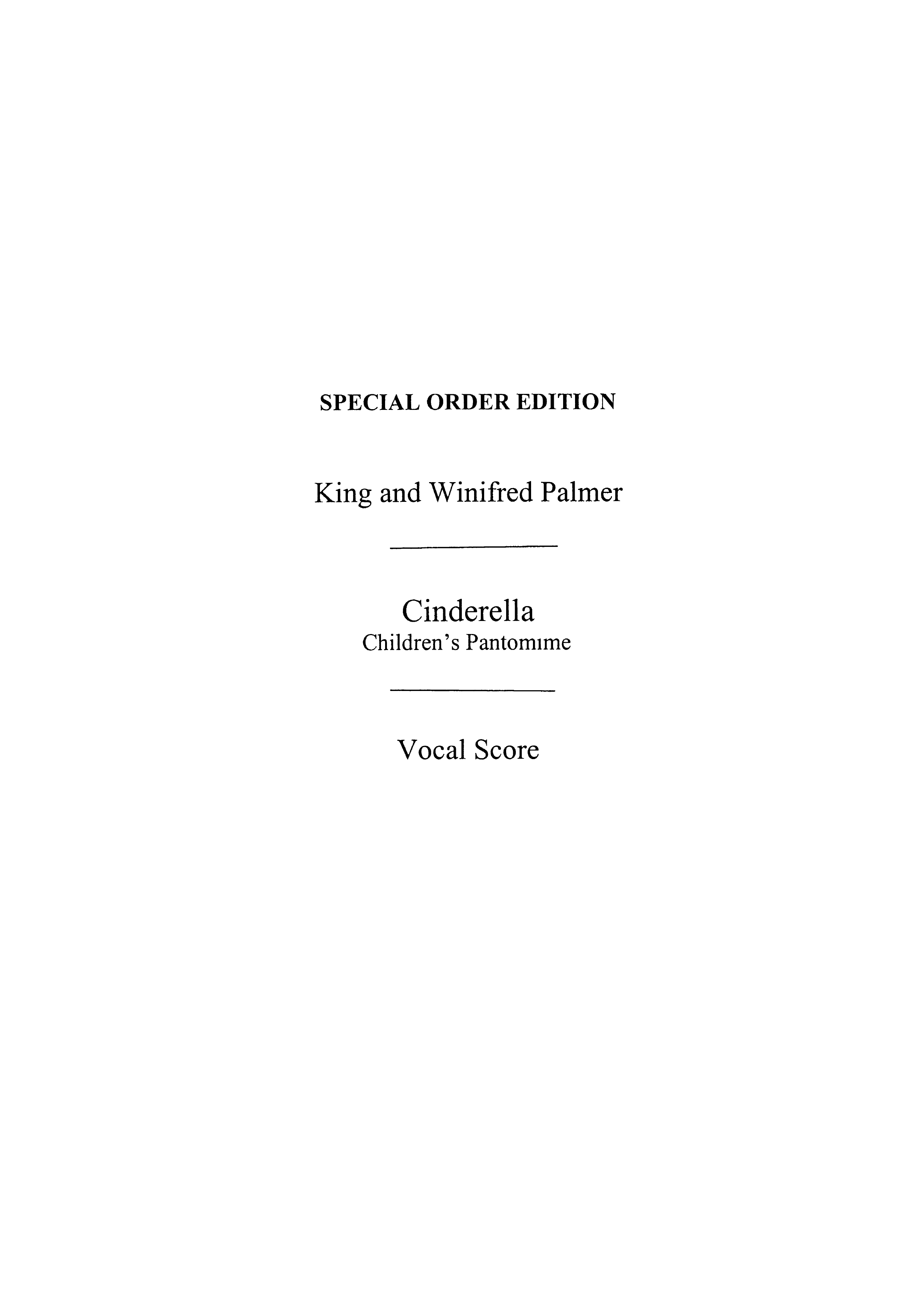 W. Palmer: Palmer Cinderella Vs: Voice: Vocal Score