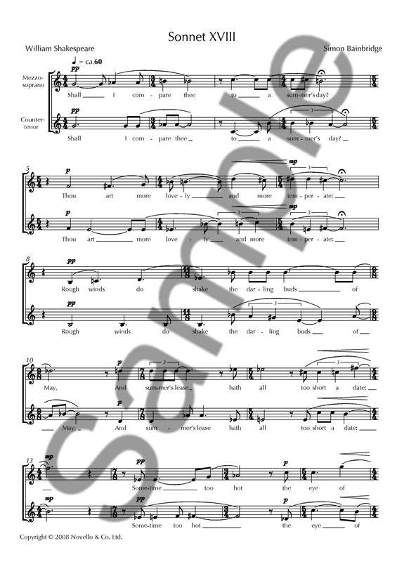 Simon Bainbridge: Sonnet XVIII: Mezzo-Soprano: Vocal Score