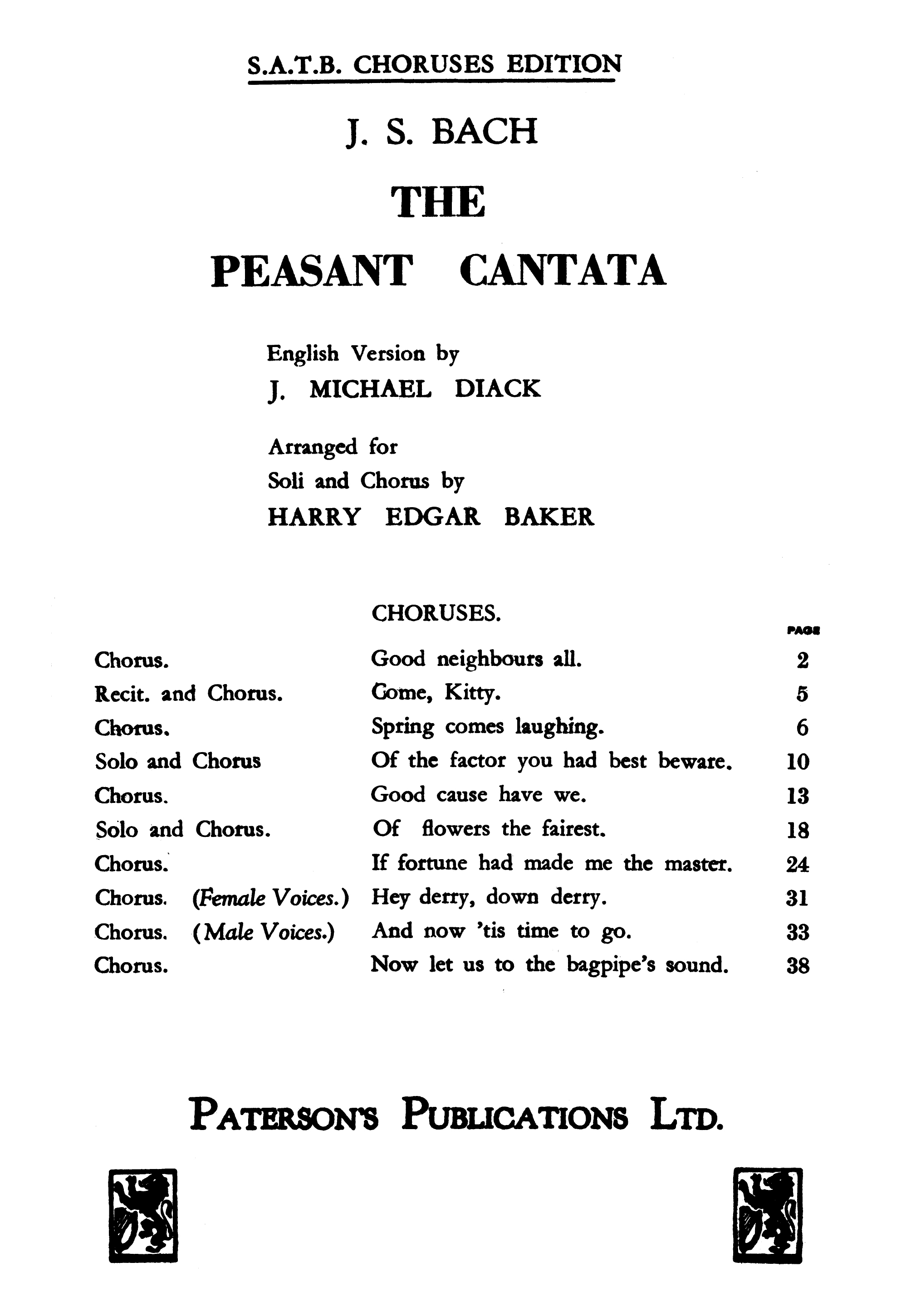Johann Sebastian Bach: The Peasant Cantata: SATB: Vocal Score
