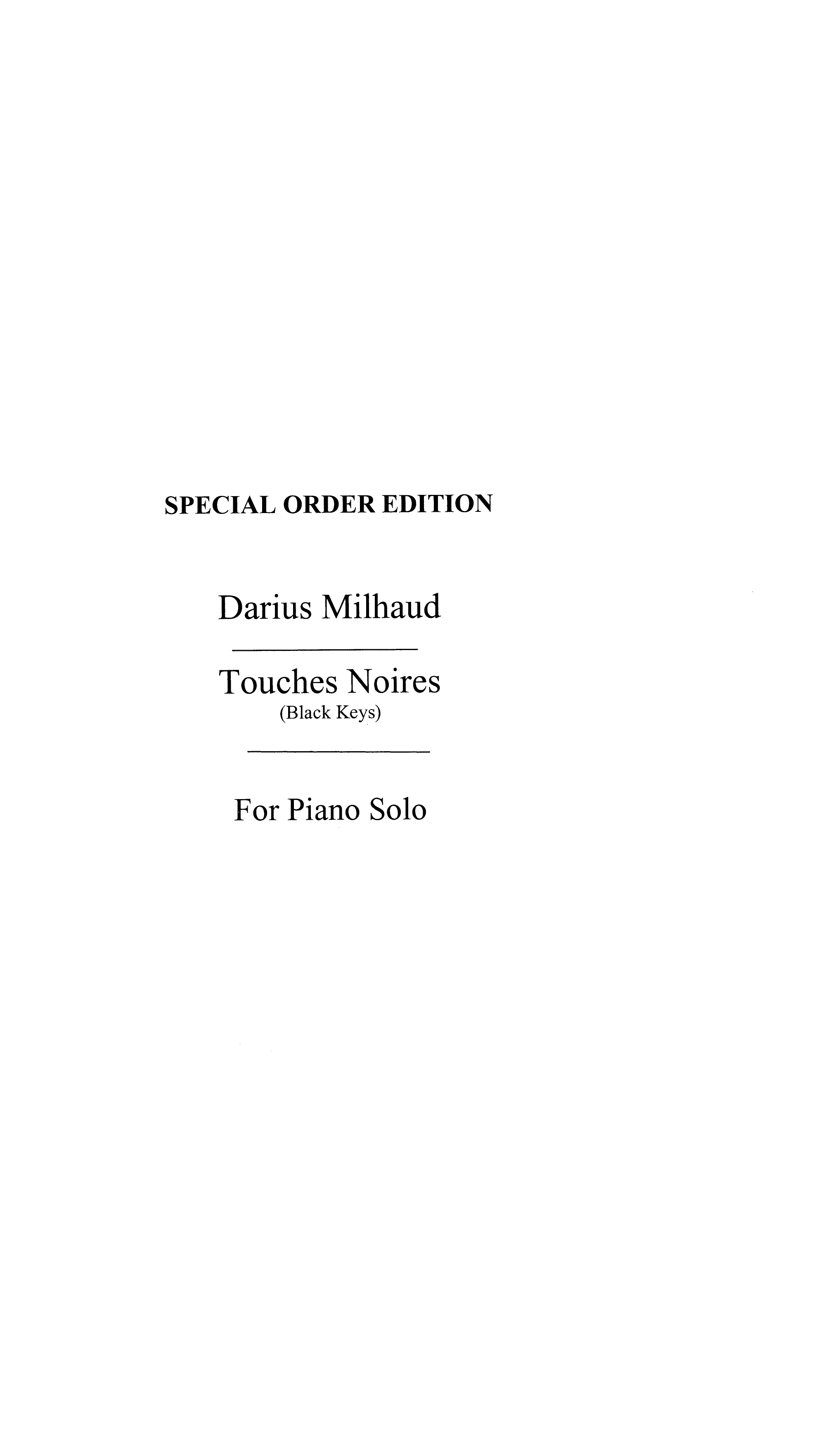 Darius Milhaud: Noir Piano: Piano: Instrumental Work