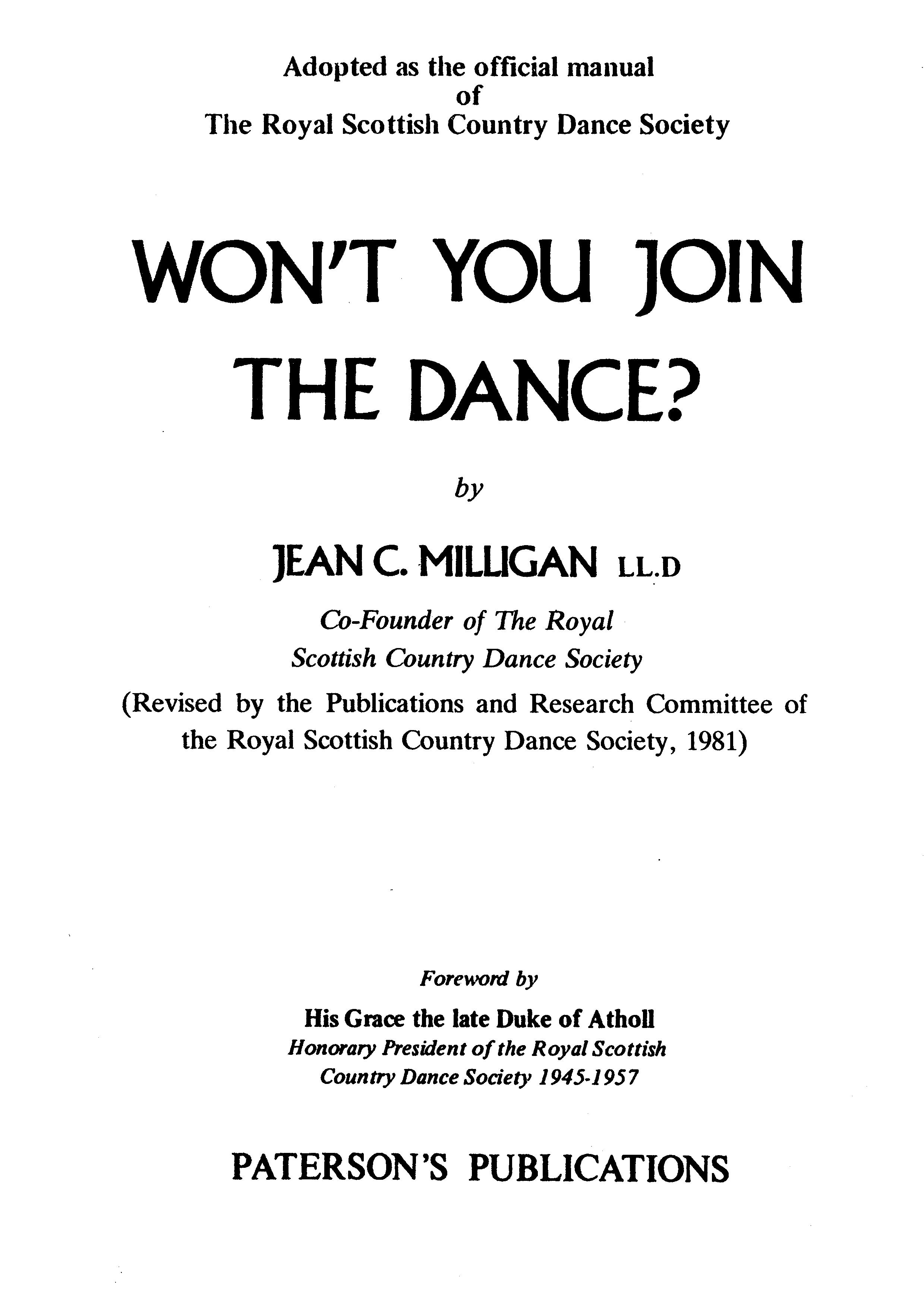 Jean C. Milligan: Won't You Join The Dance: Reference