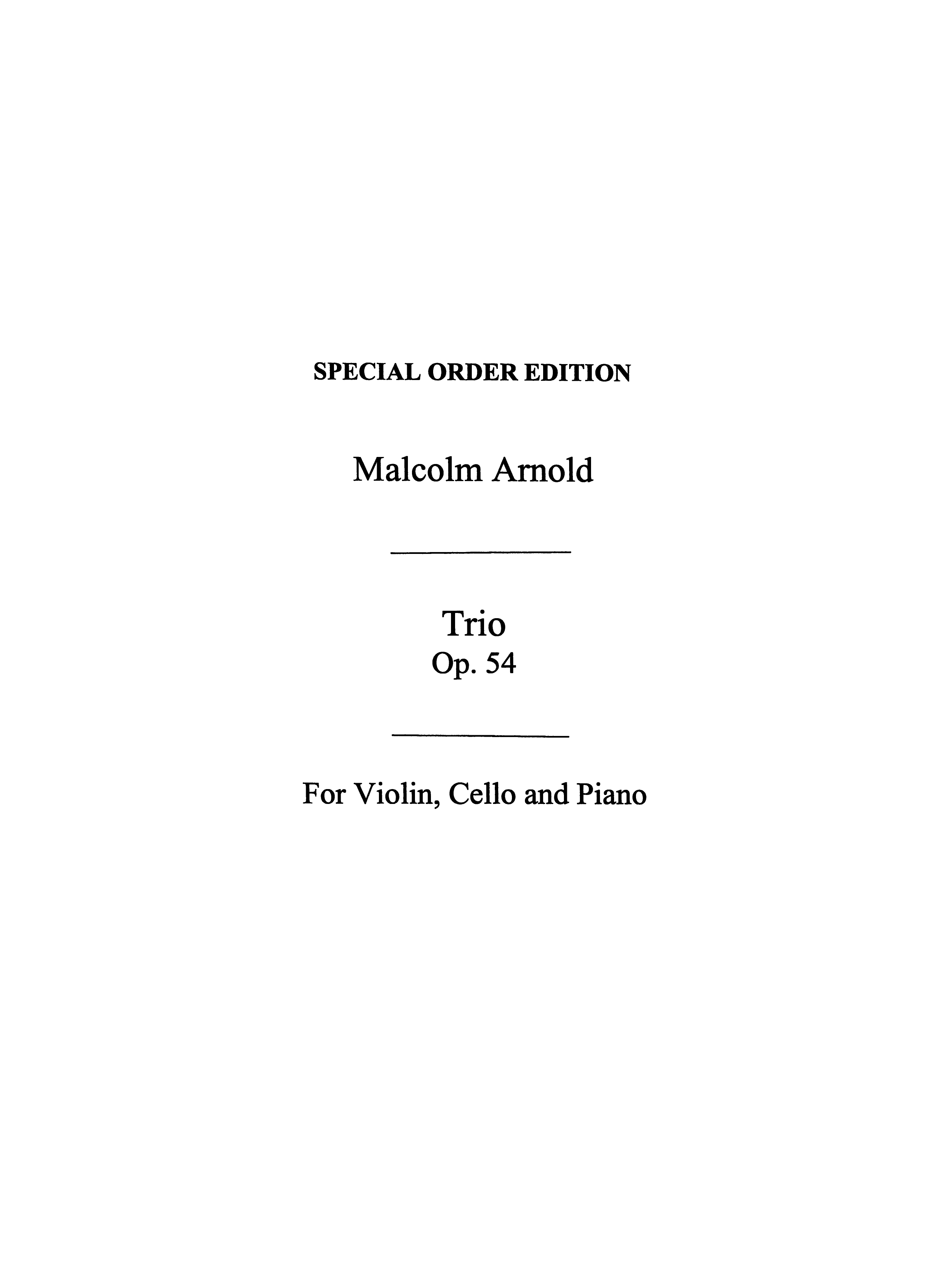 Malcolm Arnold: Piano Trio Op.54: Piano Trio: Score