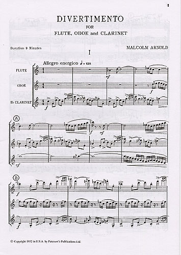 Malcolm Arnold: Divertimento For Wind Trio Op.37: Wind Ensemble: Score