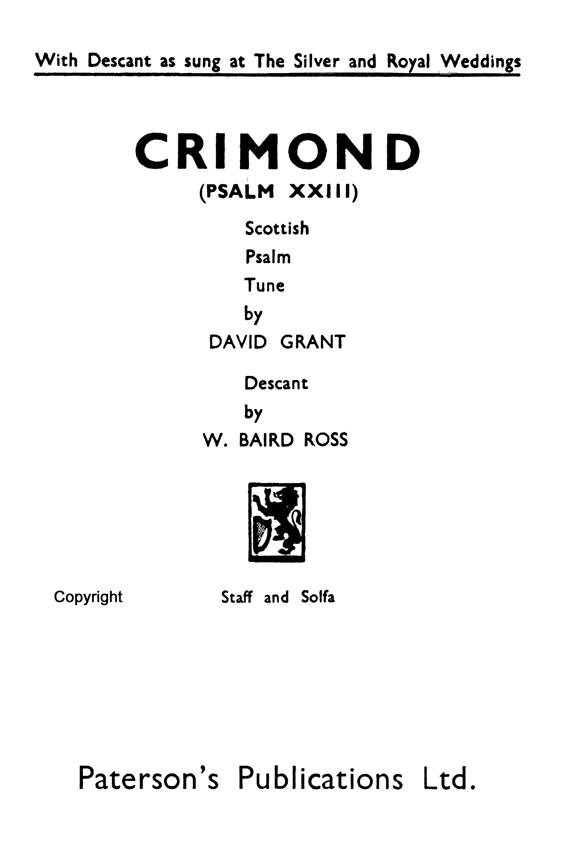 David Grant: The Lord Is My Shepherd: SATB: Vocal Score