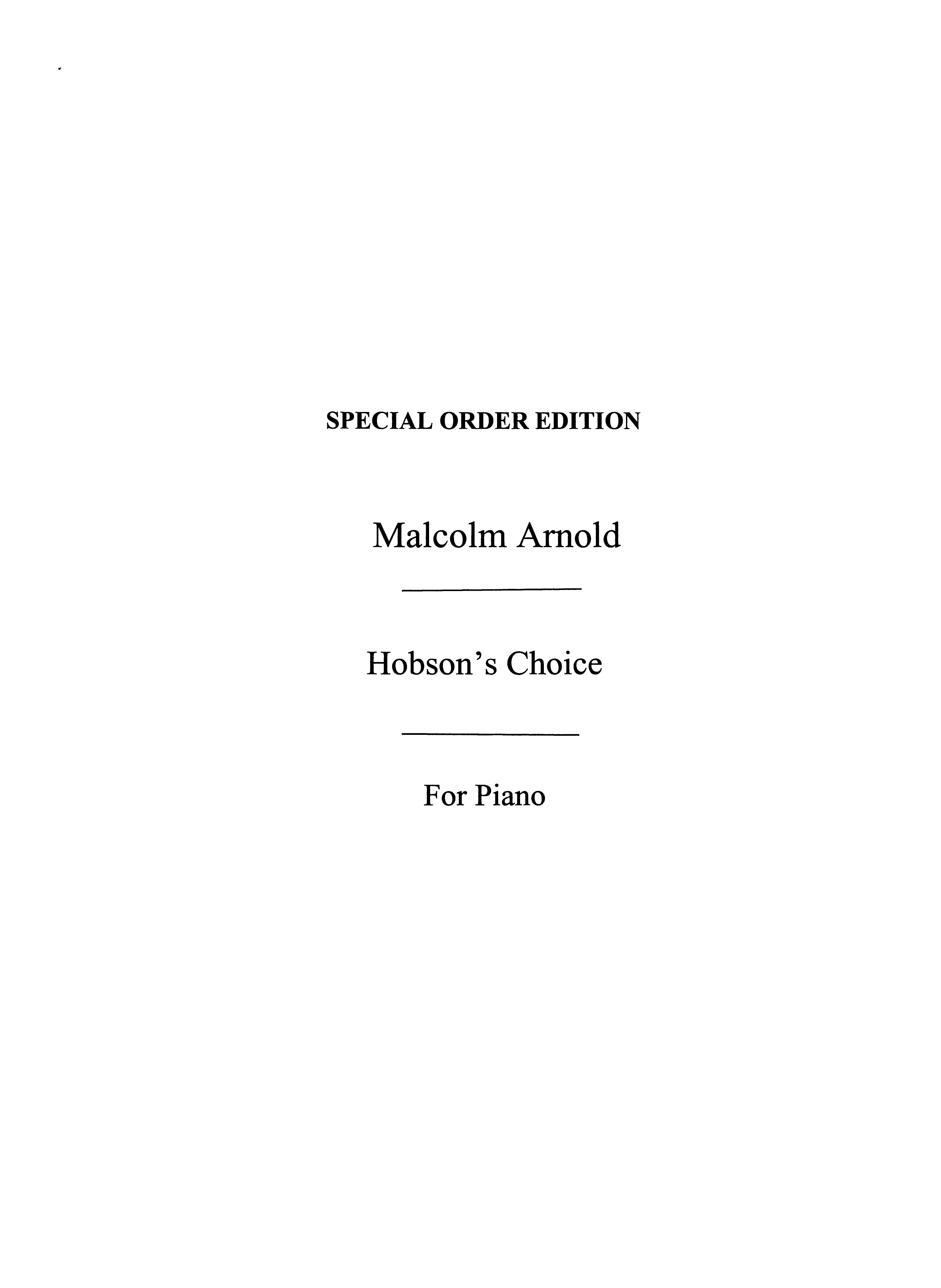 Malcolm Arnold: Hobson's Choice: Piano: Score