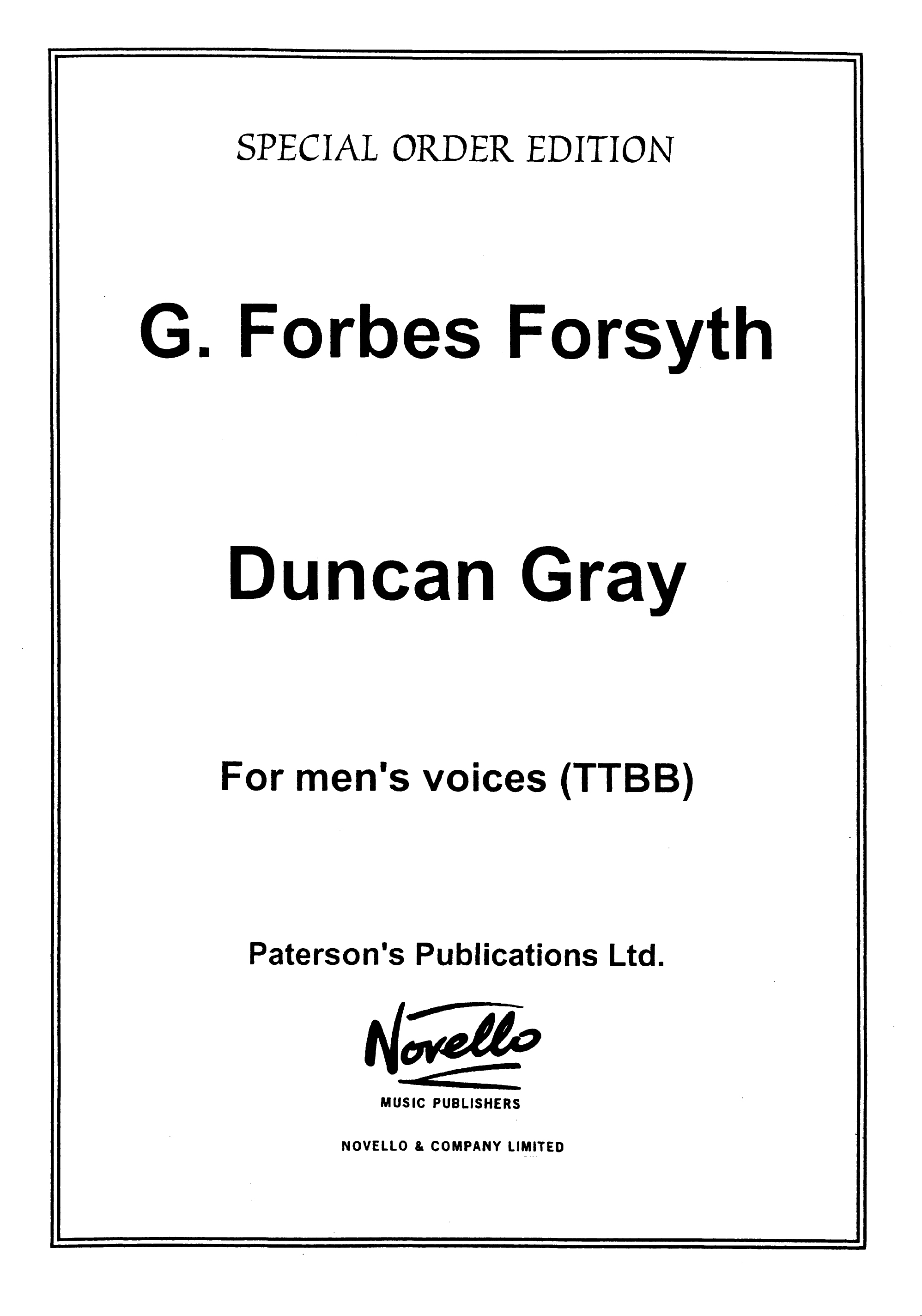 G.F. Forsyth: Duncan Gray: TTBB: Vocal Score