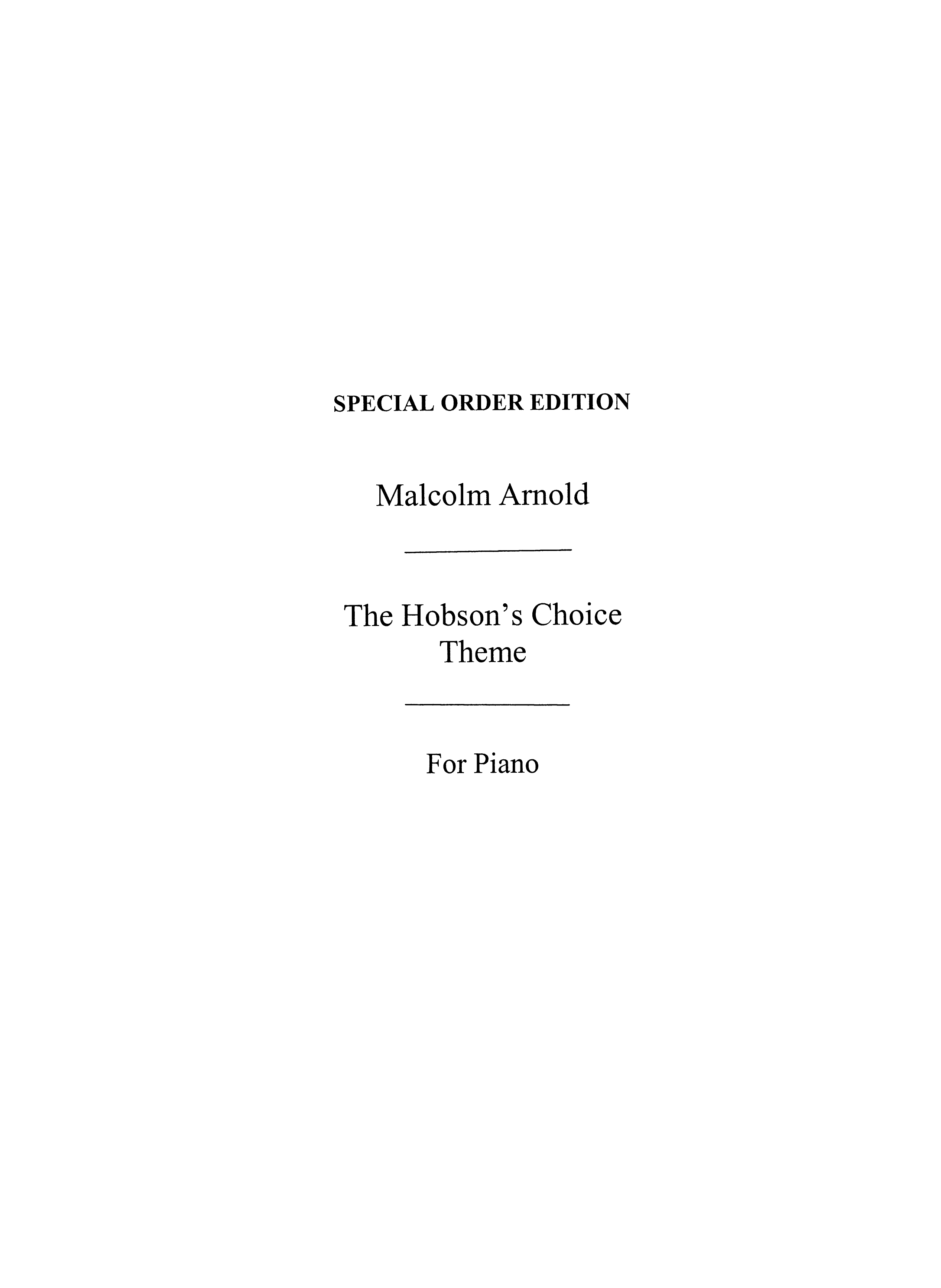 Malcolm Arnold: The Hobson's Choice Theme For Piano: Piano: Instrumental Work