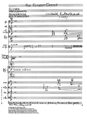 Witold Lutoslawski: Slides: Ensemble: Score
