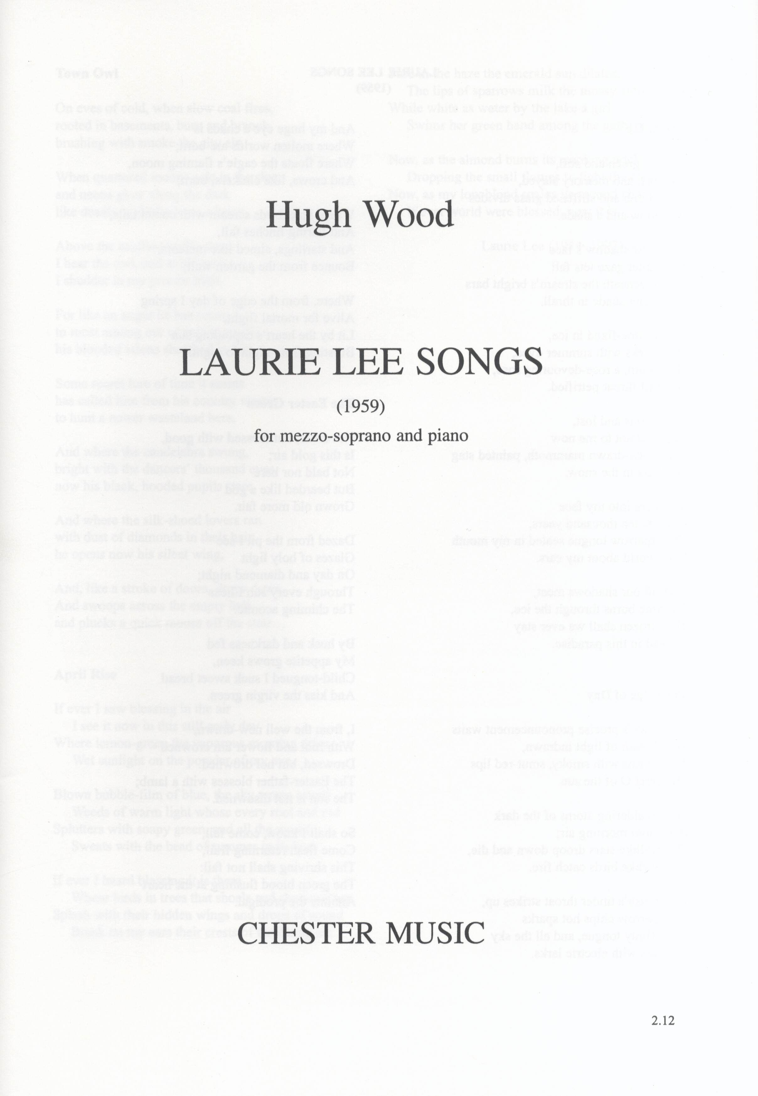 Hugh Wood: Laurie Lee Songs: Mezzo-Soprano: Vocal Work