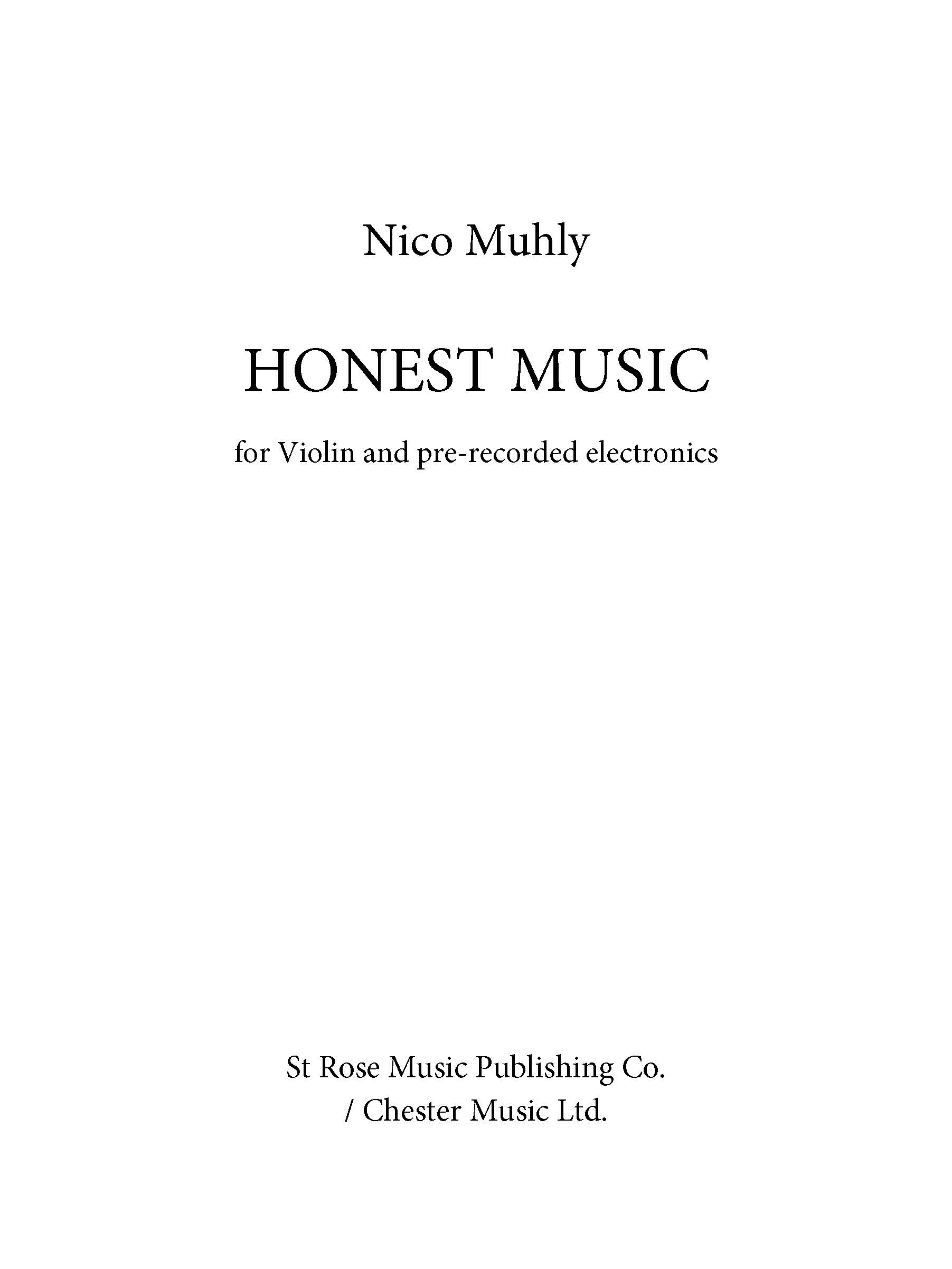 Nico Muhly: Honest Music: Violin: Instrumental Work