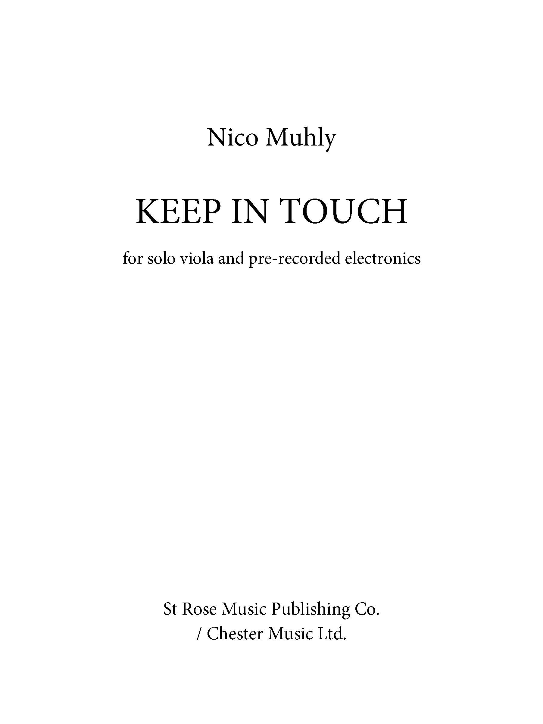 Nico Muhly: Keep In Touch: Viola: Score