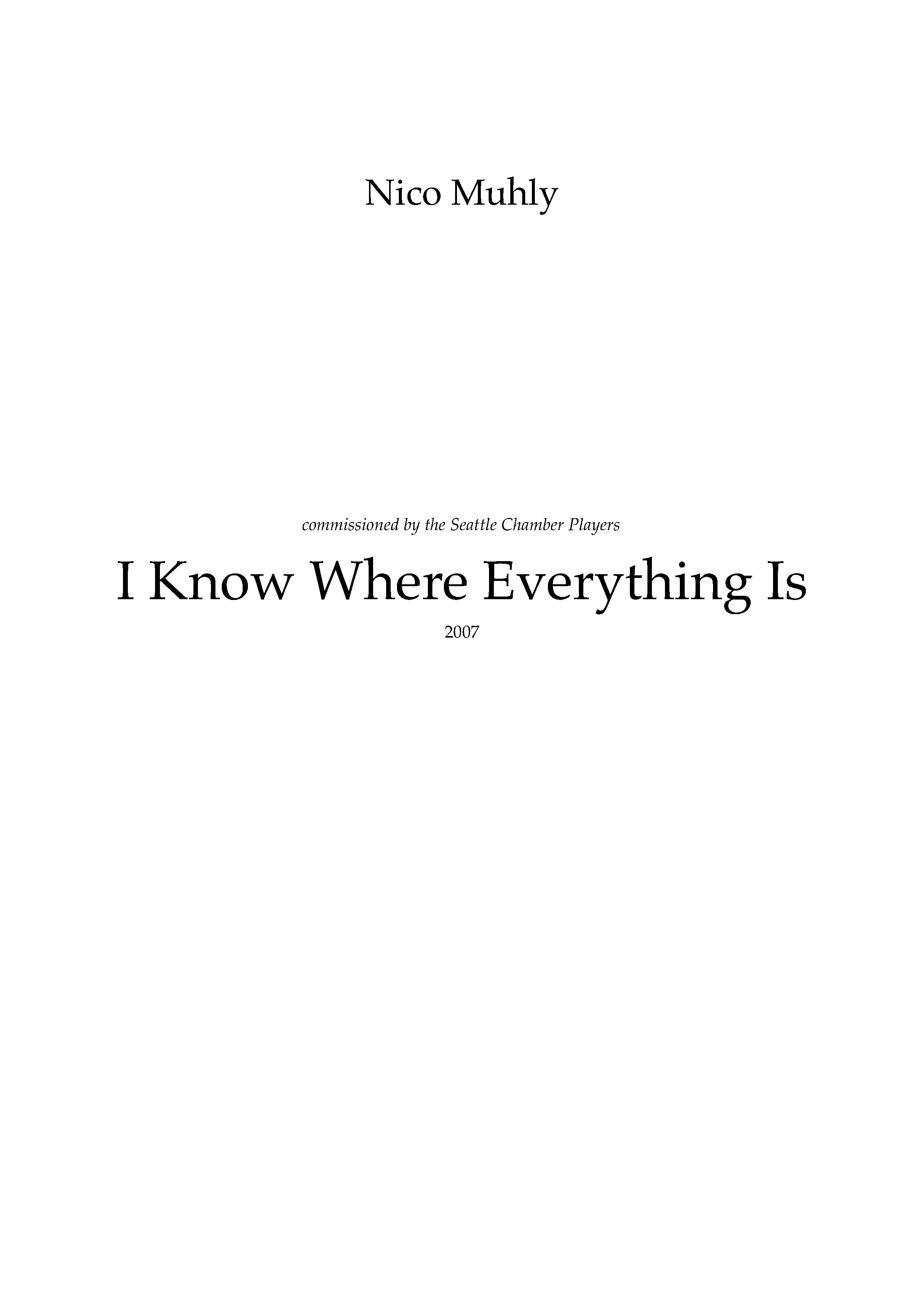 Nico Muhly: I Know Where Everything Is: Chamber Ensemble: Score