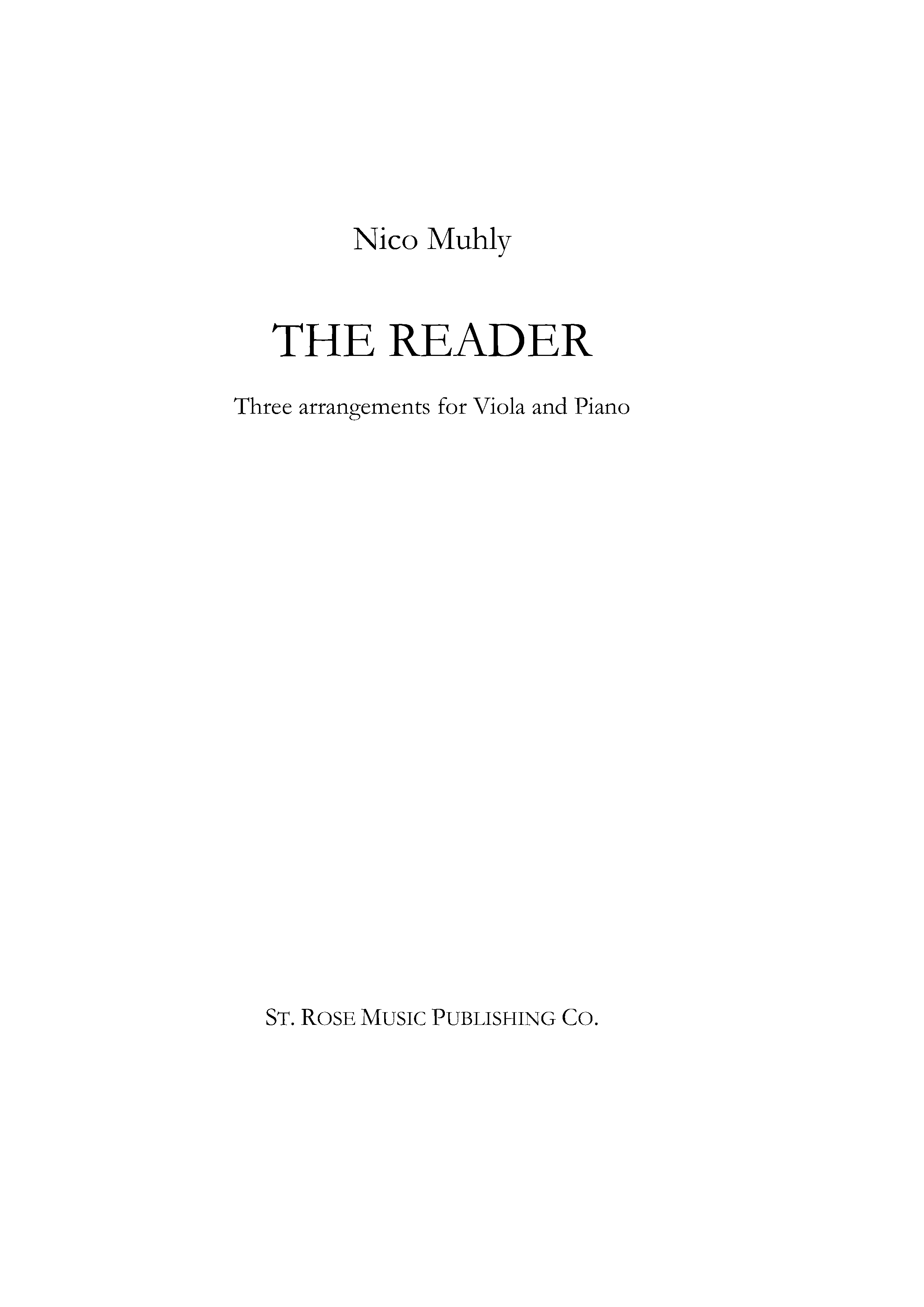 Nico Muhly: The Reader -Three Arrangements for Viola and Piano: Viola: