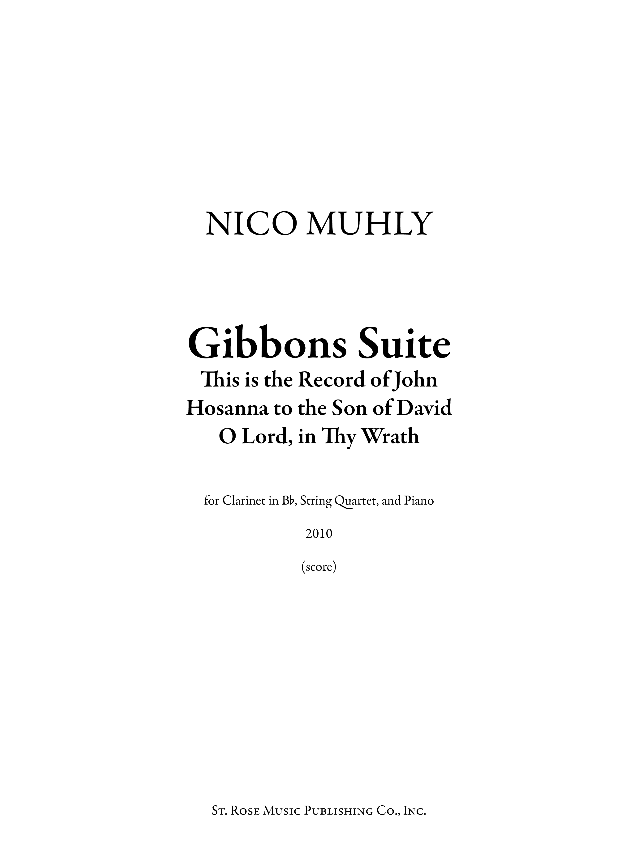 Nico Muhly: Gibbons Suite: Chamber Ensemble: Score and Parts