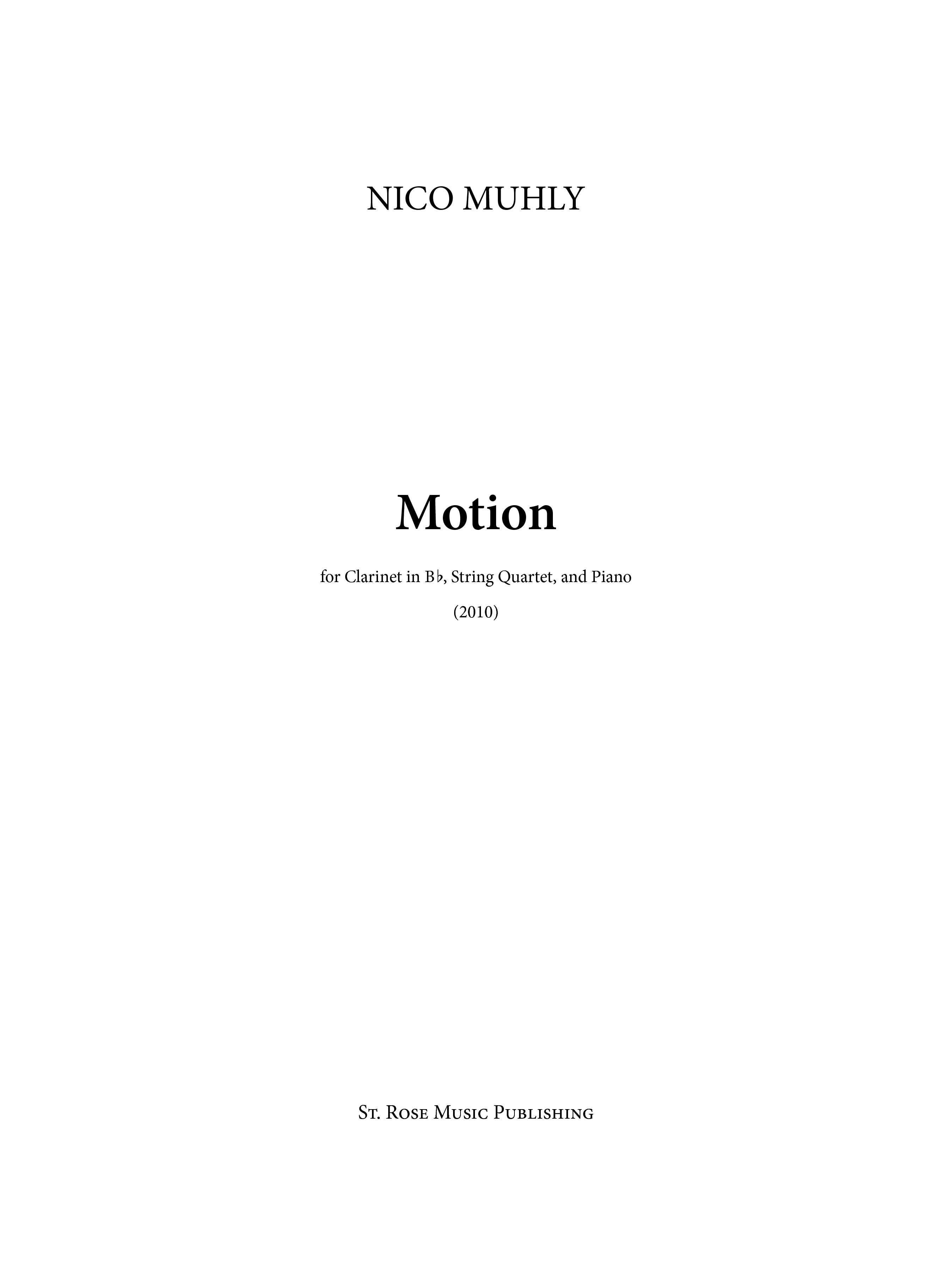 Nico Muhly: Motion: Chamber Ensemble: Score and Parts