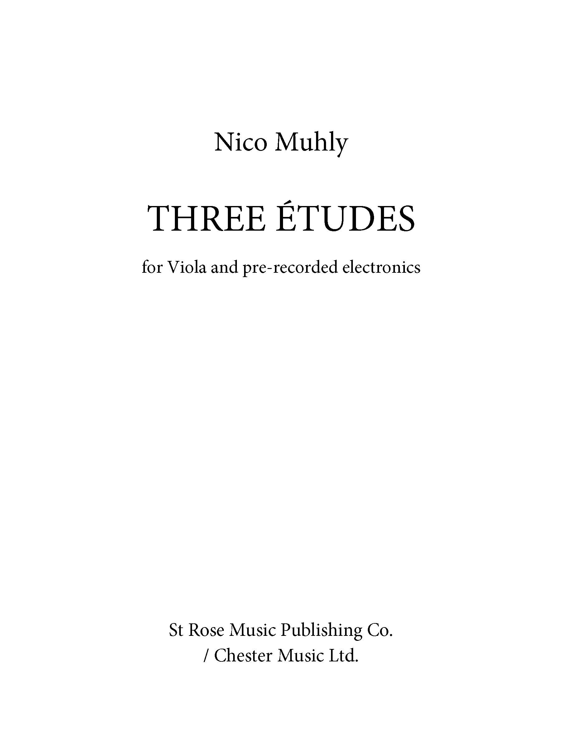 Nico Muhly: Three Études For Viola: Viola: Instrumental Work