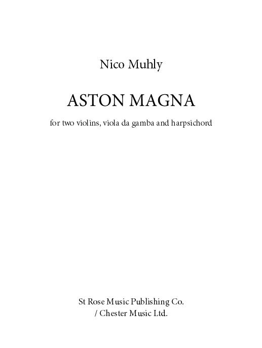 Nico Muhly: Aston Magna: Chamber Ensemble: Score and Parts