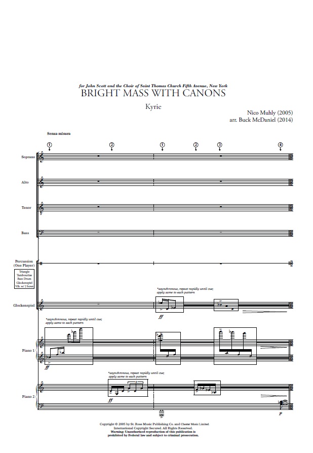 Nico Muhly: Bright Mass With Canons: SATB: Parts