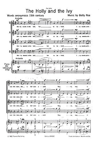 Betty Roe: The Holly and The Ivy: SATB: Vocal Score