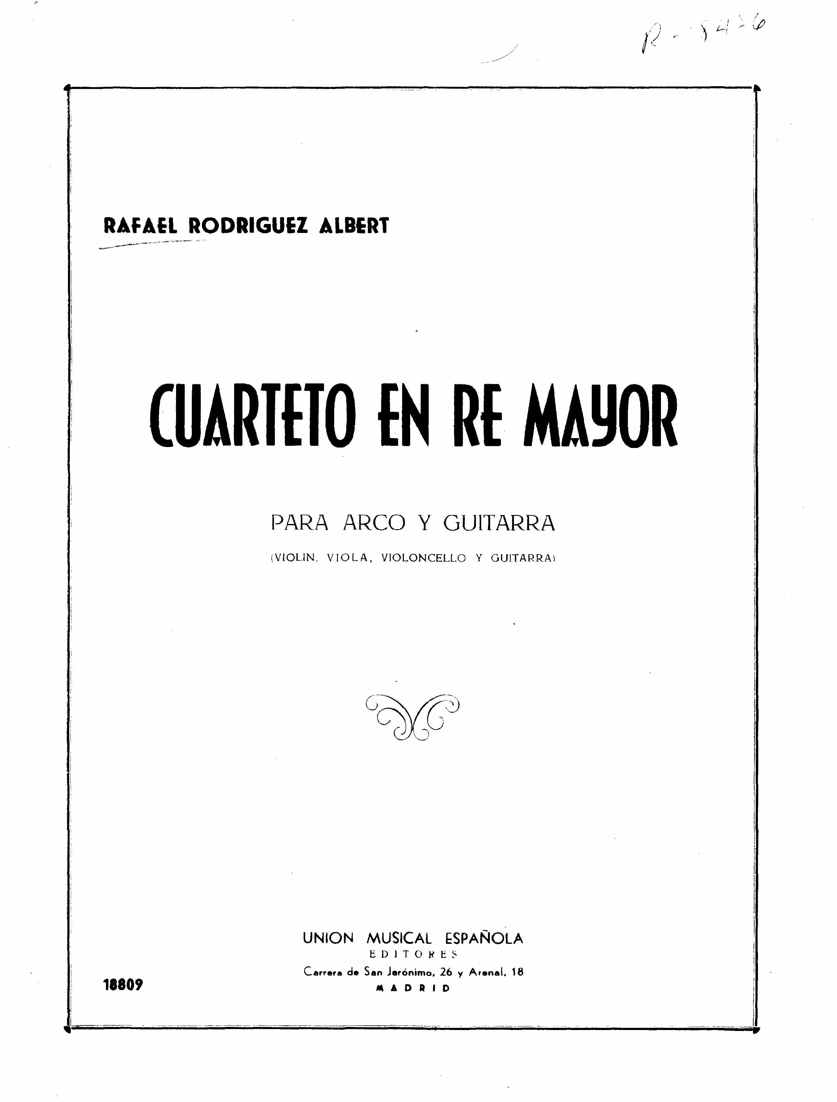 Rafael R. Albert: Cuarteto En Re Mayor: String Ensemble: Score