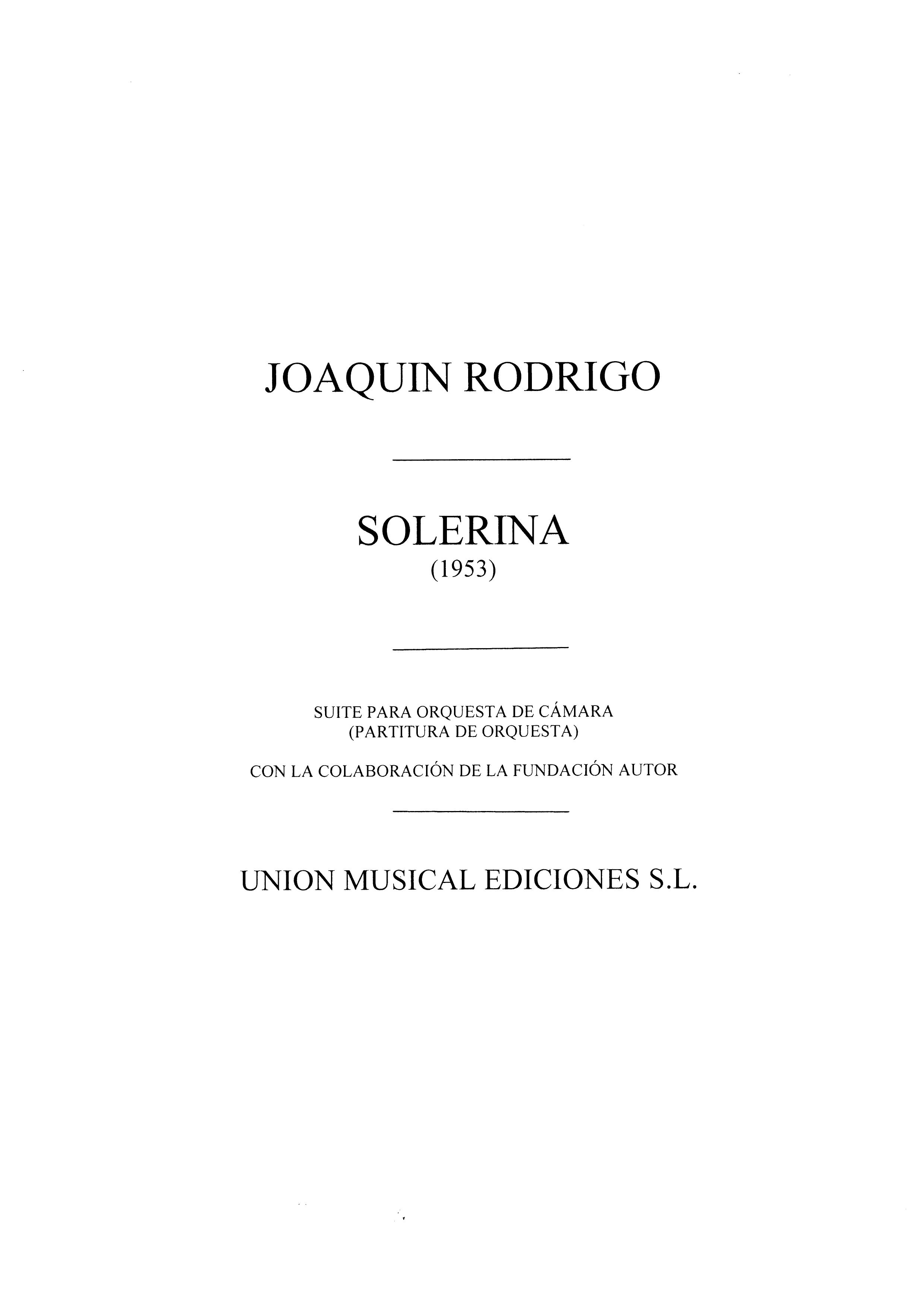Joaqun Rodrigo: Soleriana: Orchestra: Score