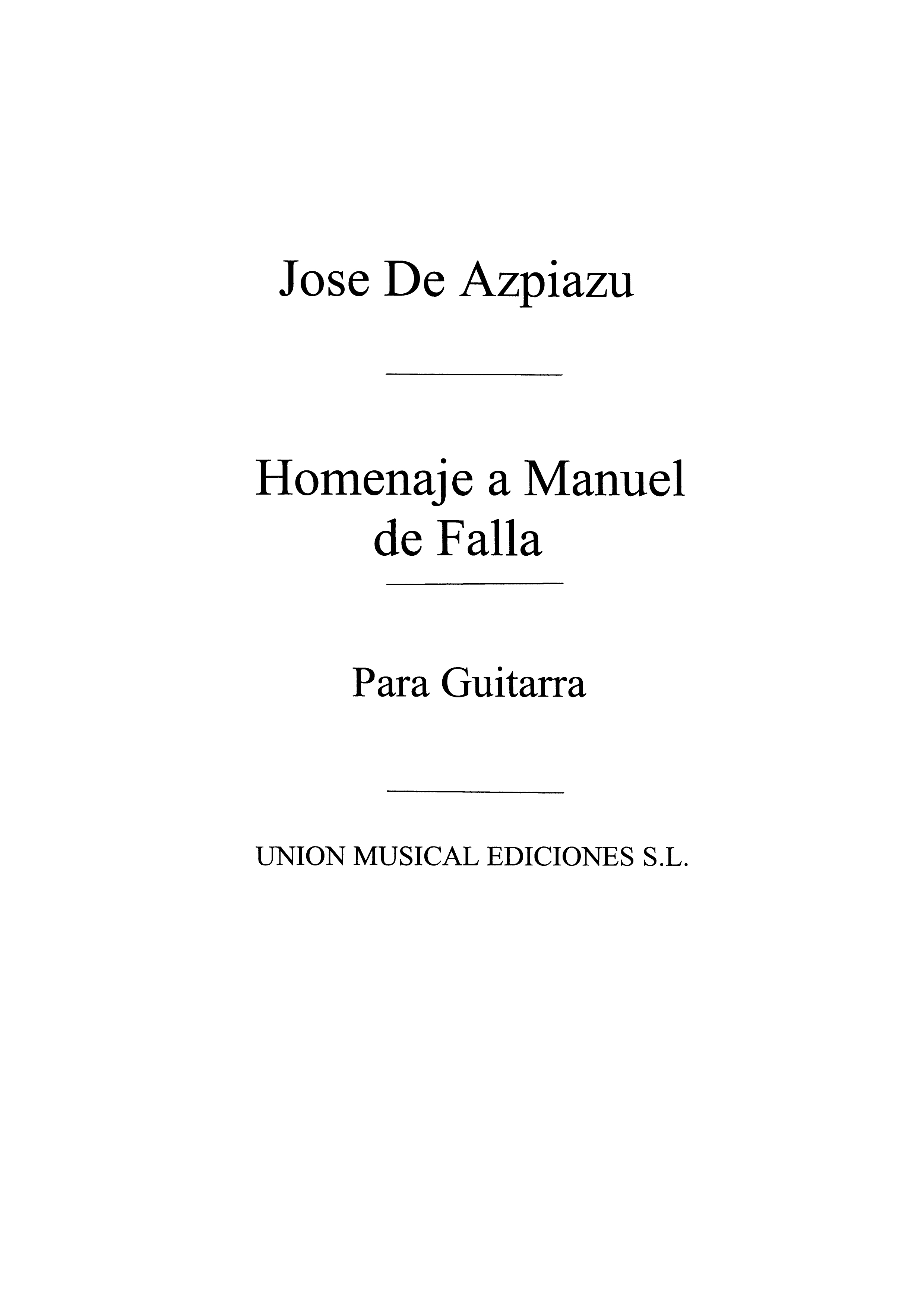 Jos de Azpiazu: Homenaje A Manuel De Falla For: Voice: Instrumental Work