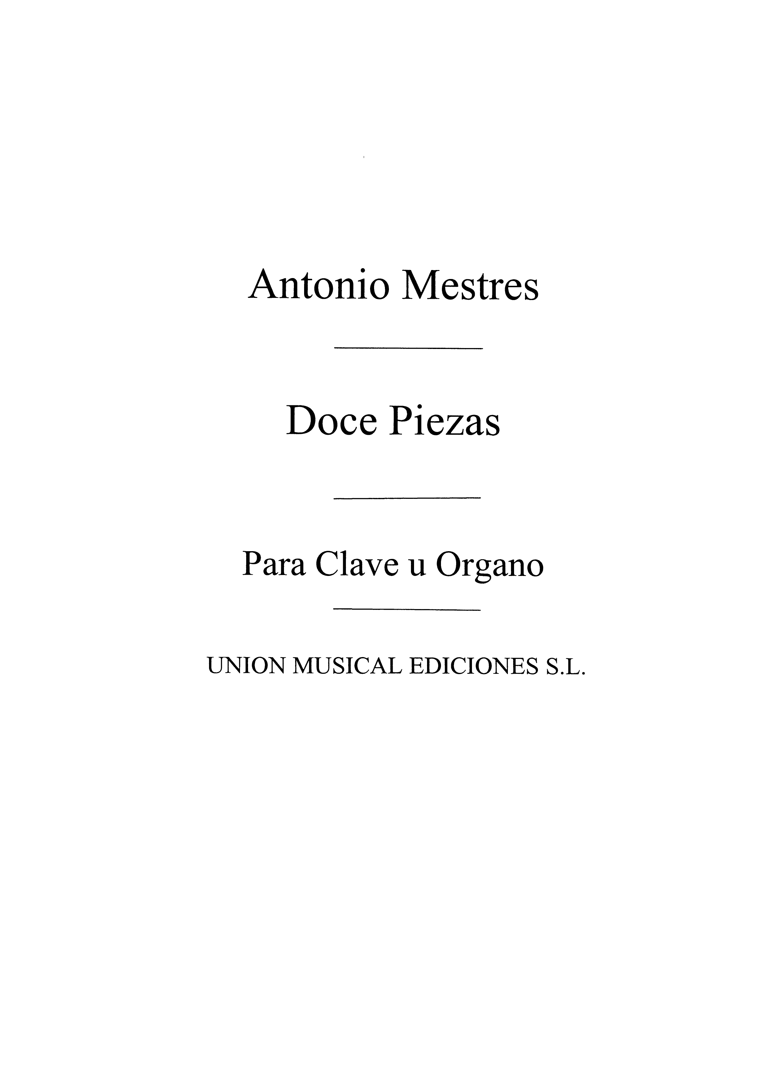 Antonio Mestres: Doce Piezas Para Clave: Piano: Instrumental Work