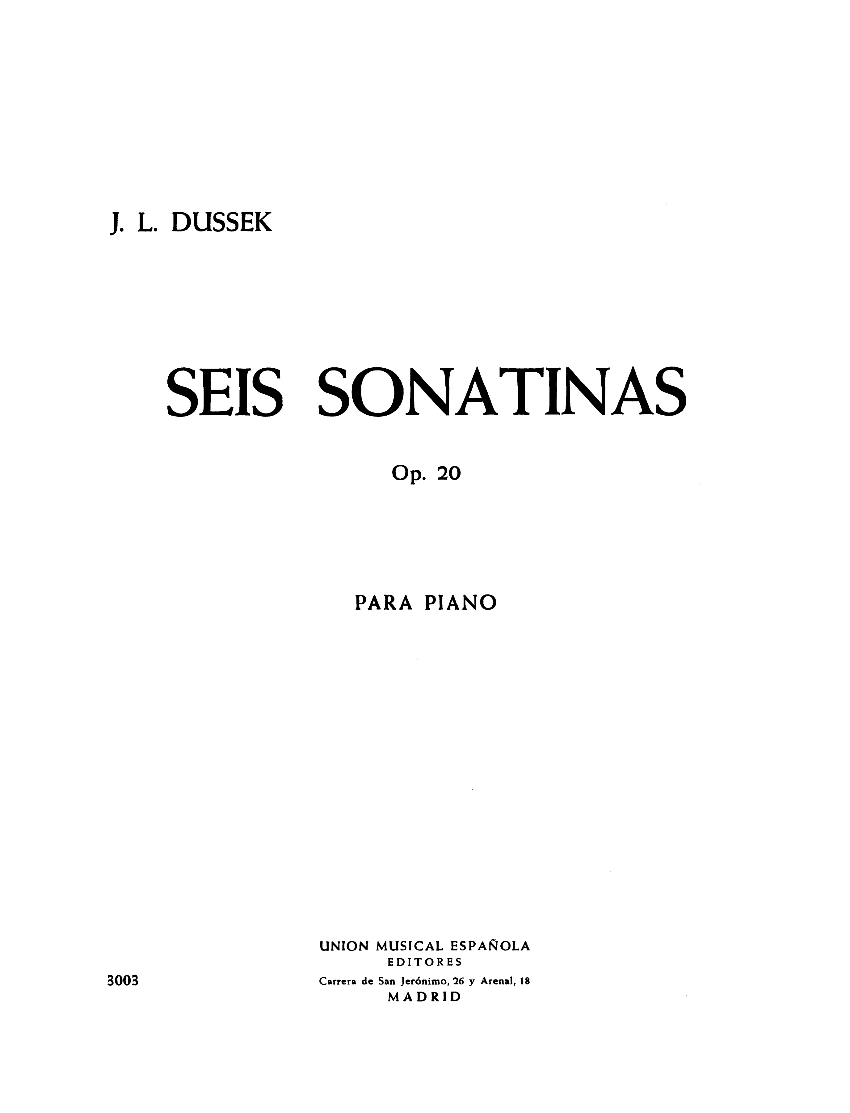 Jan Ladislav Dussek: Seis Sonatinas Op.20: Piano: Instrumental Work