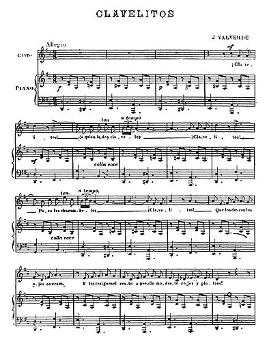 Joaquin Valverde: Clavelitos Zambra Gitana (Piano/Voice): Voice: Score