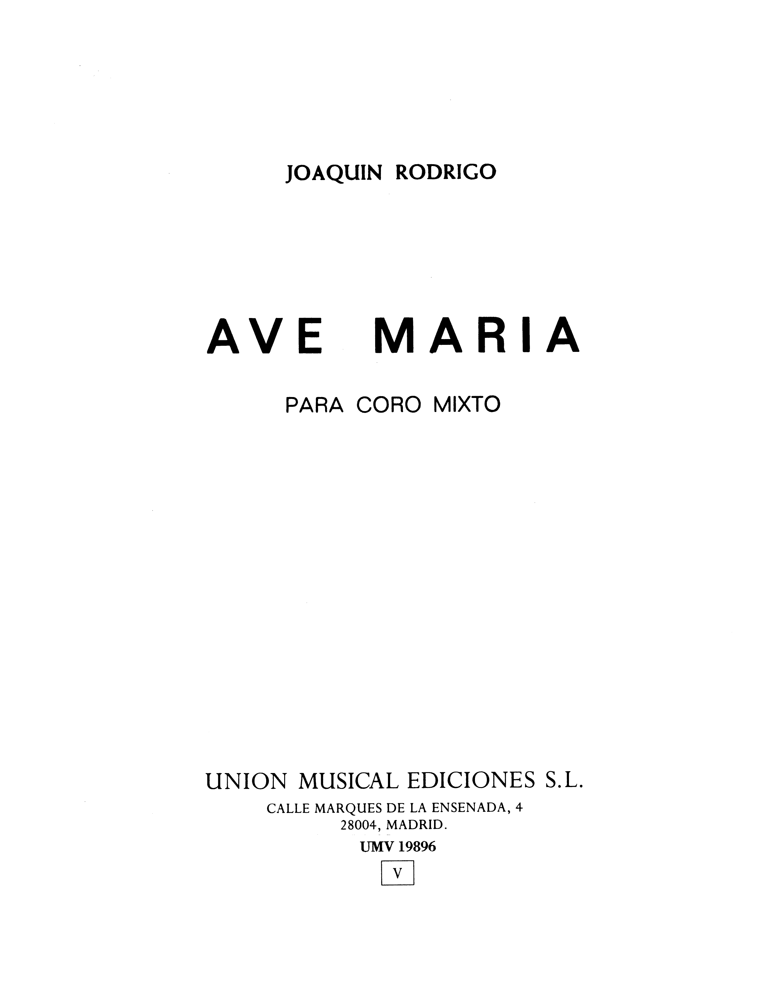 Joaquín Rodrigo: Ave Maria: SATB: Vocal Score