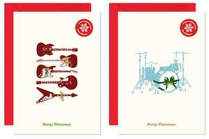 Christmas Card Pack Of 6 Eletric Guitars And Drums: Greetings Card