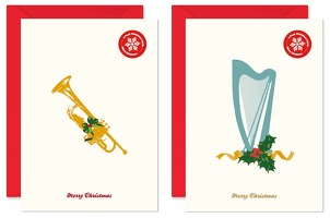 My World Xmas Card - Pack Of 6 - Harp/Trumpet. For Ukulele