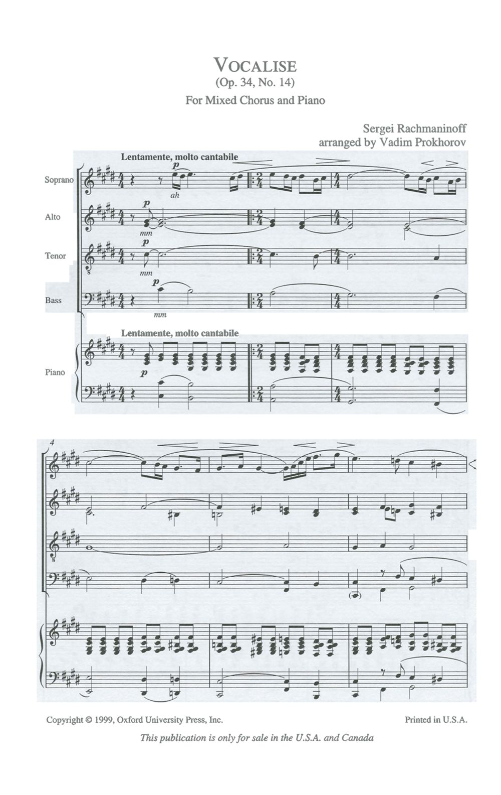 Sergei Rachmaninov: Vocalise: SATB: Vocal Score