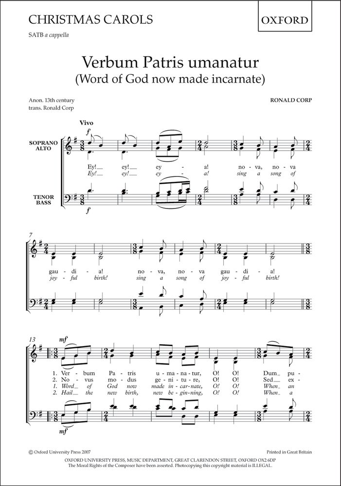 Ronald Corp: Verbum Patris umanatur: Mixed Choir: Vocal Score
