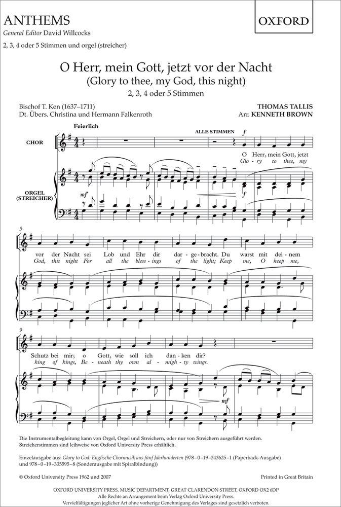 Thomas Tallis: O Herr  Mein Gott  Jetzt Vor Der Nacht: Mixed Choir: Vocal Score