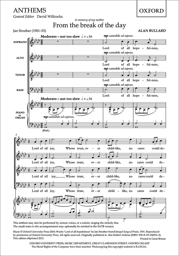 Alan Bullard: From The Break Of The Day: Mixed Choir: Vocal Score